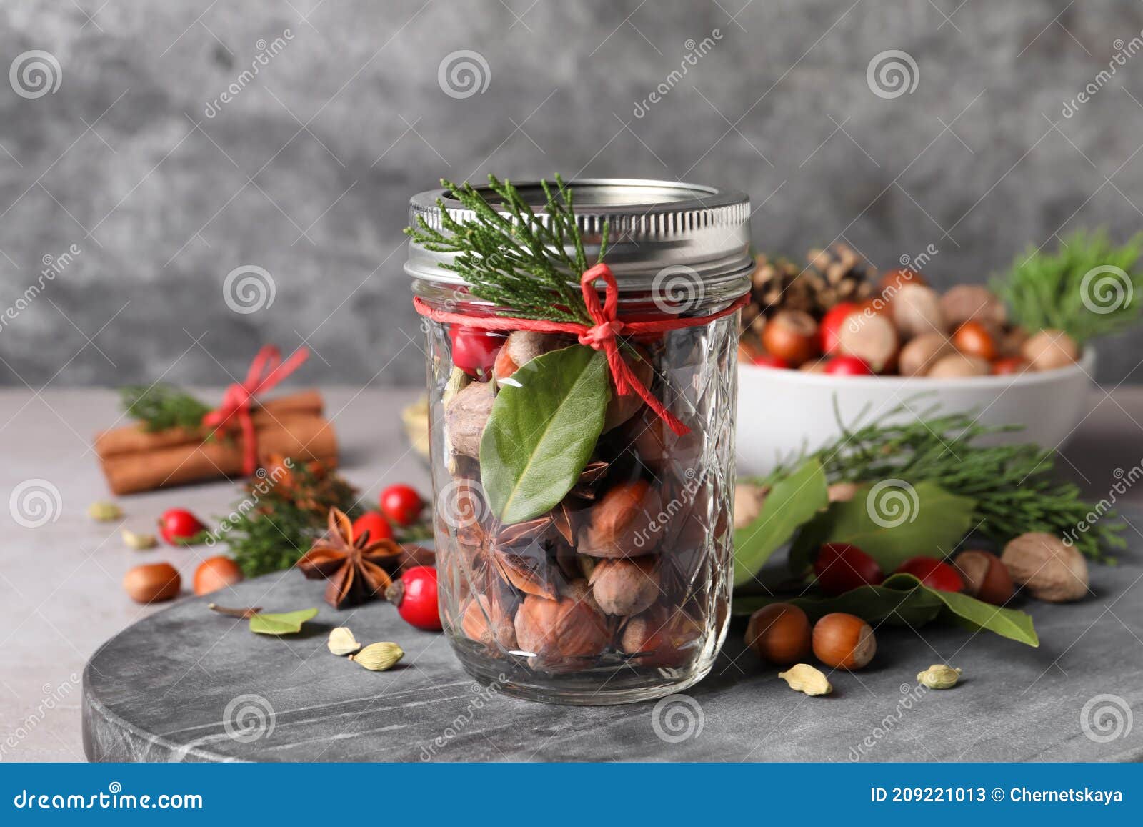 Aromatic Potpourri in Glass Jar on Grey Table Stock Image Image of