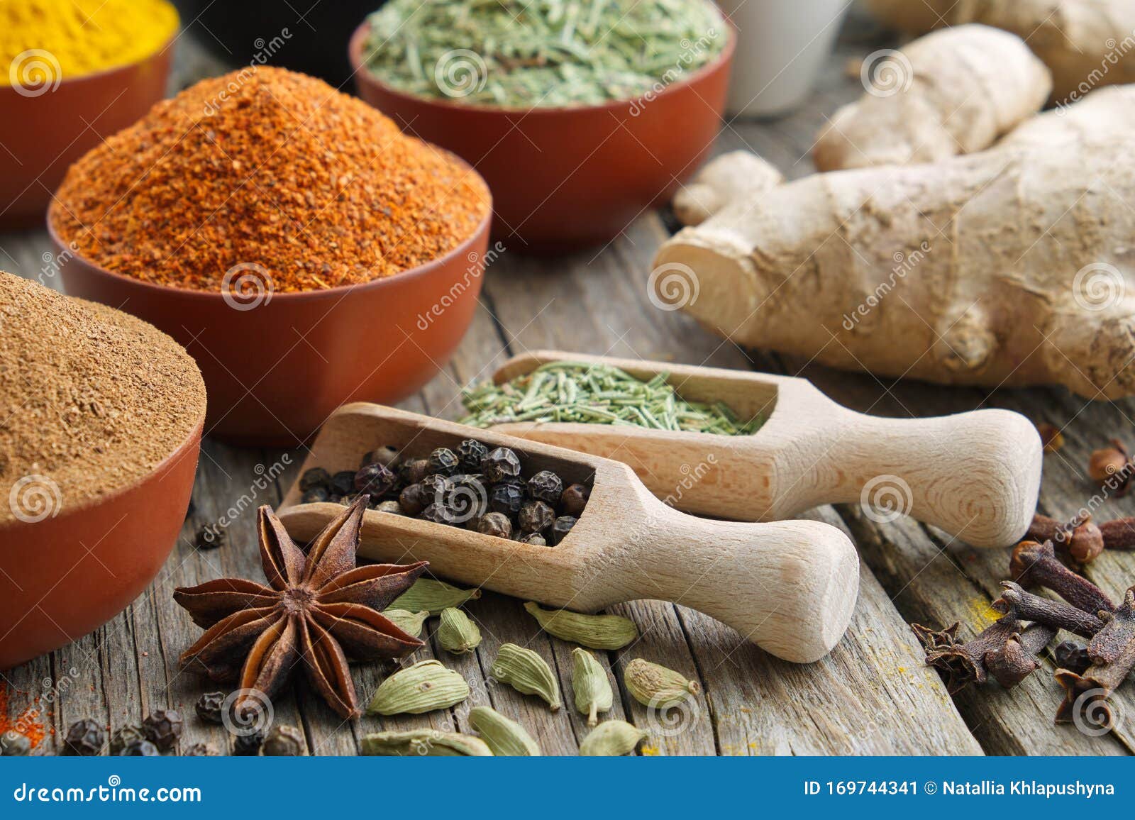 aromatic spices and herbs. ingredients for cooking. ayurveda treatments