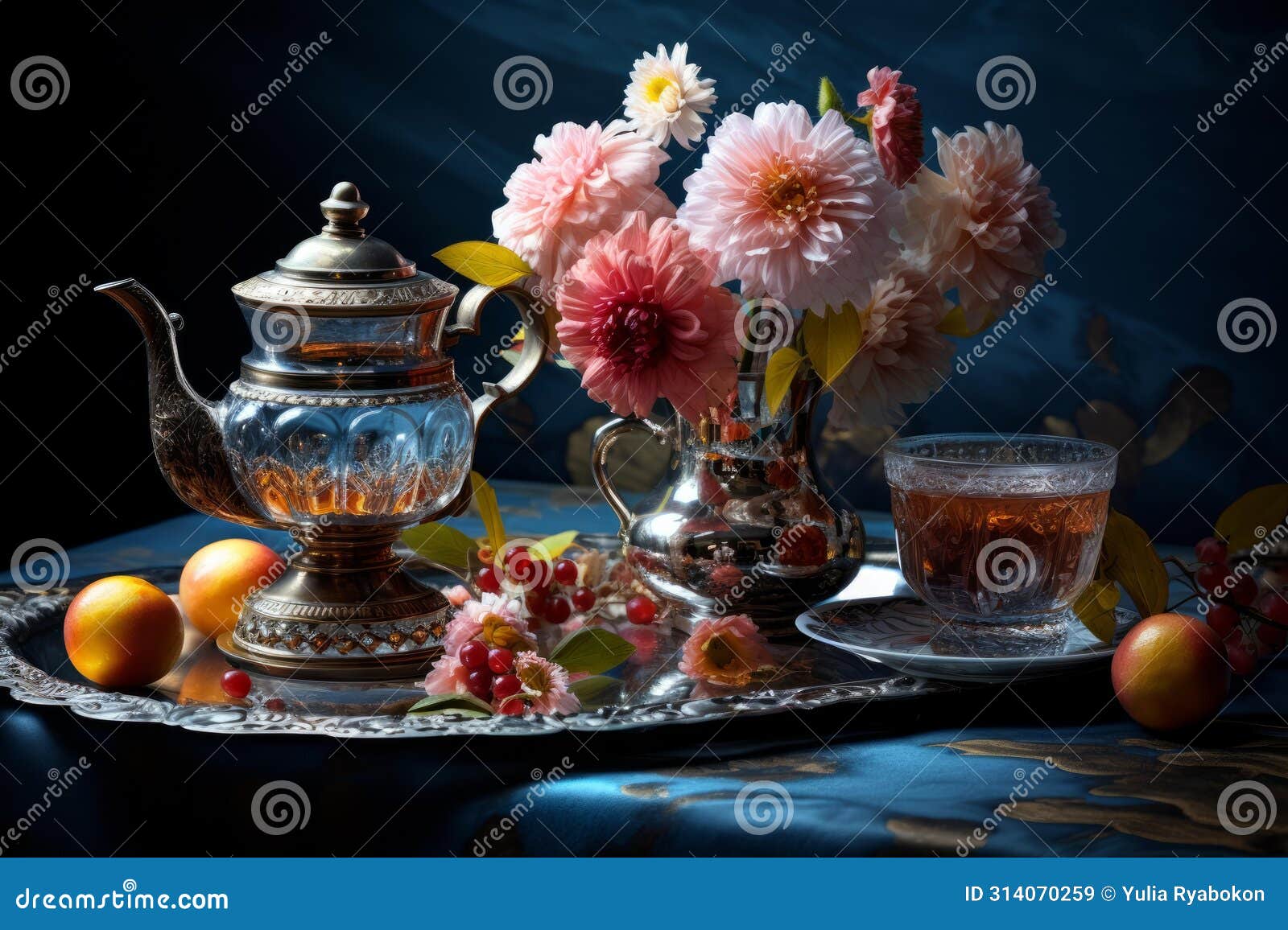 aromatic stilllife flower tea. generate ai