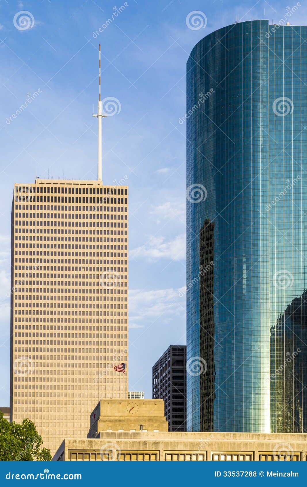 Arquitetura da cidade de Houston dentro tarde. Arquitetura da cidade de Houston na luz do fim da tarde