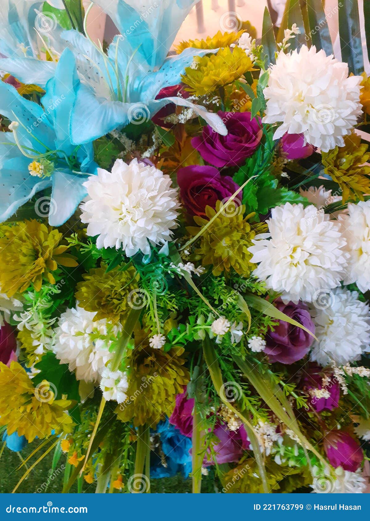 Arrangement of Various Types of Flowers at the Wedding Stock Image