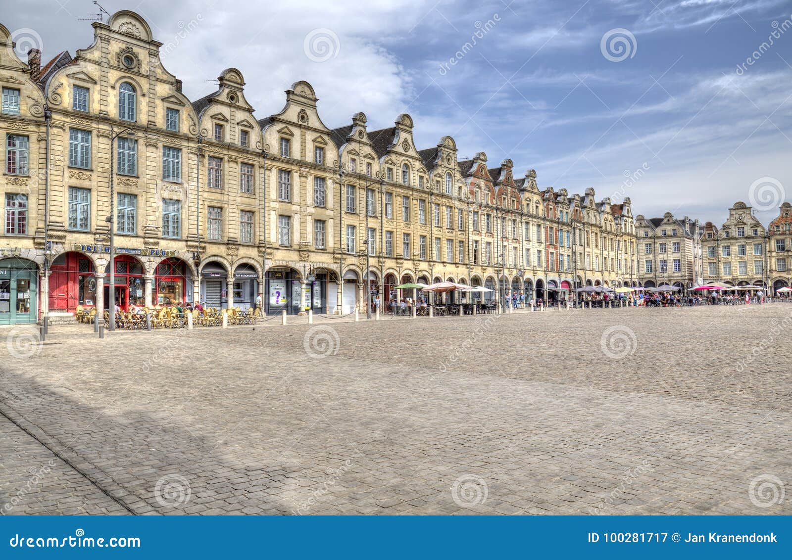 Arras marketplace in France. Arras, France - May 28, 2017: People sit at restaurants on the market place or town square in Arras in France on May 28, 2017
