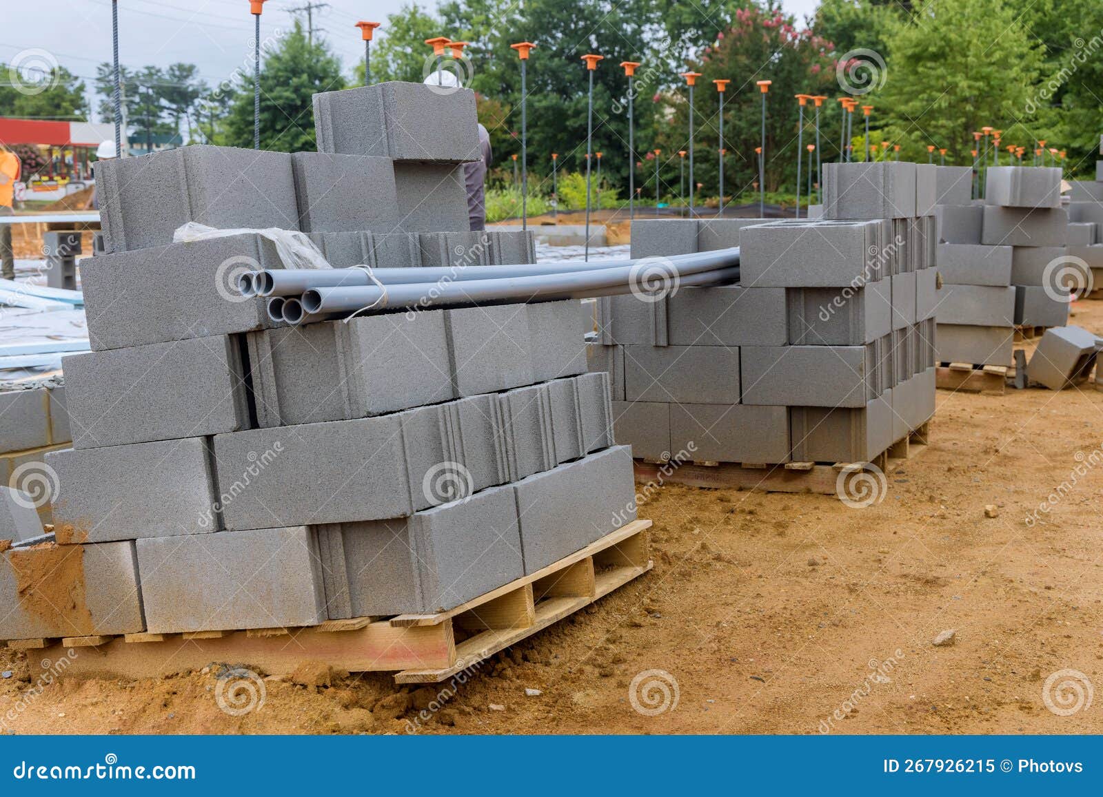 An Array of Cement Blocks Ready To Be Laid on a Wall of a House are