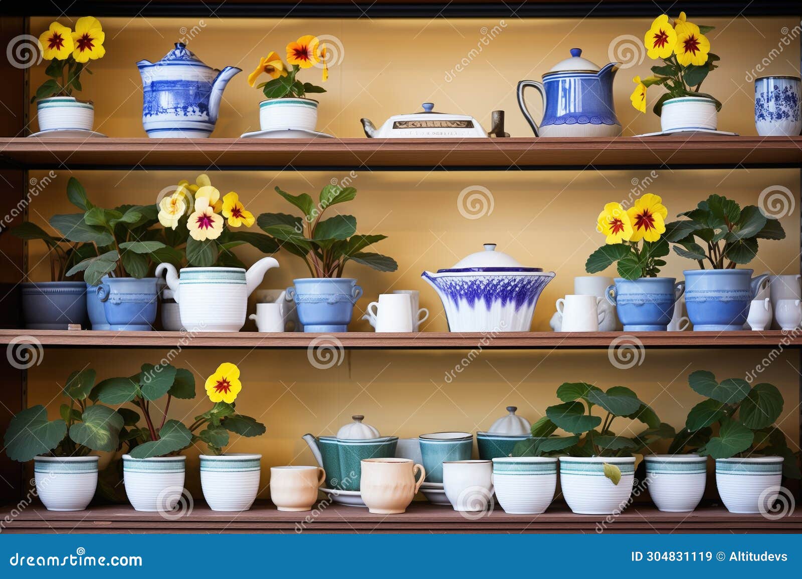 Array of Colorful African Violets on Shelves Stock Image Image of