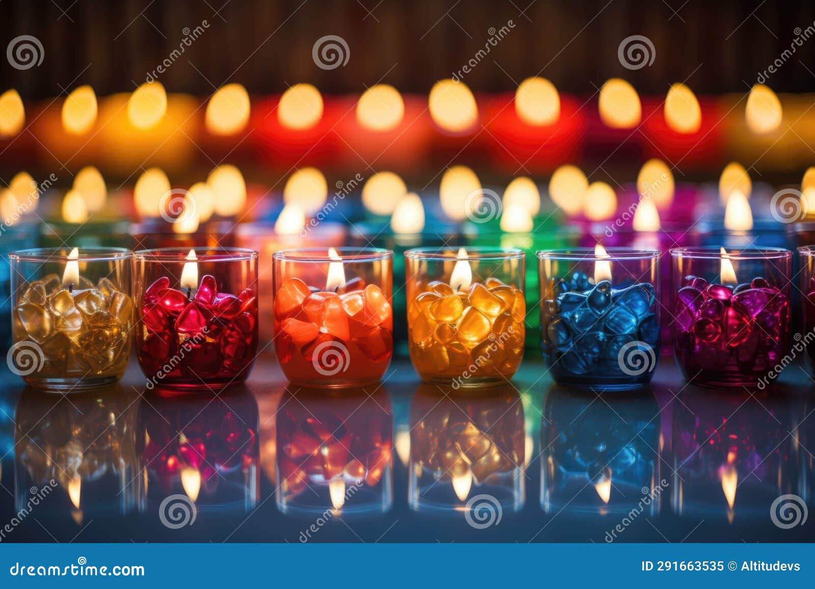 An Array of Colorful Holiday Candles on a Glass Tabletop Stock Illustration Illustration of