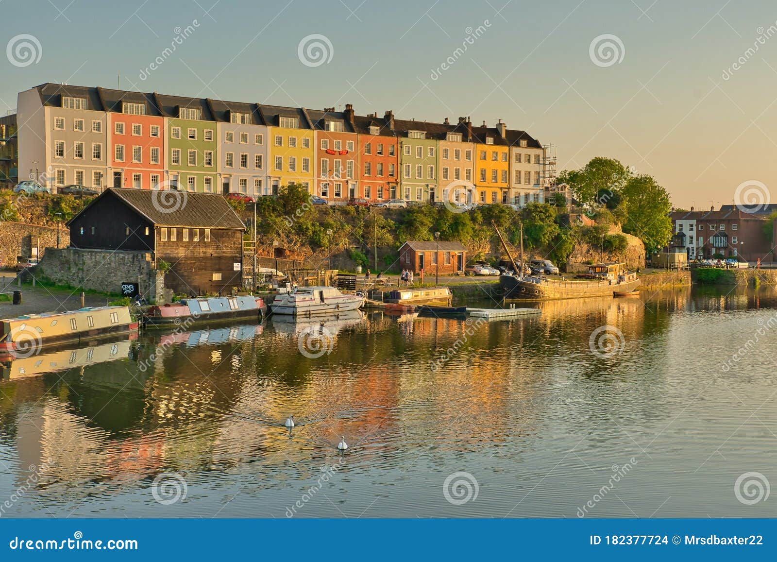 Array of Colourful Houses Alongside Bristol`s Floating Harbour
