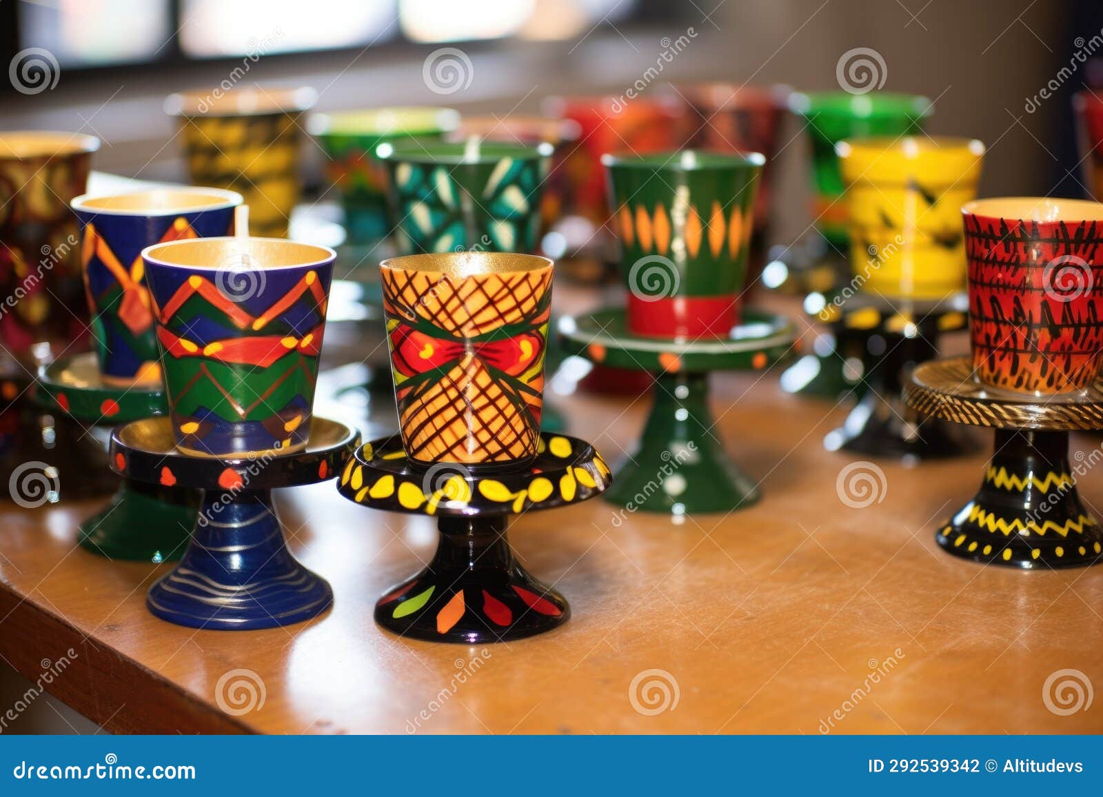 Array of Handpainted Kwanzaa Candle Holders Kinara Stock Photo Image