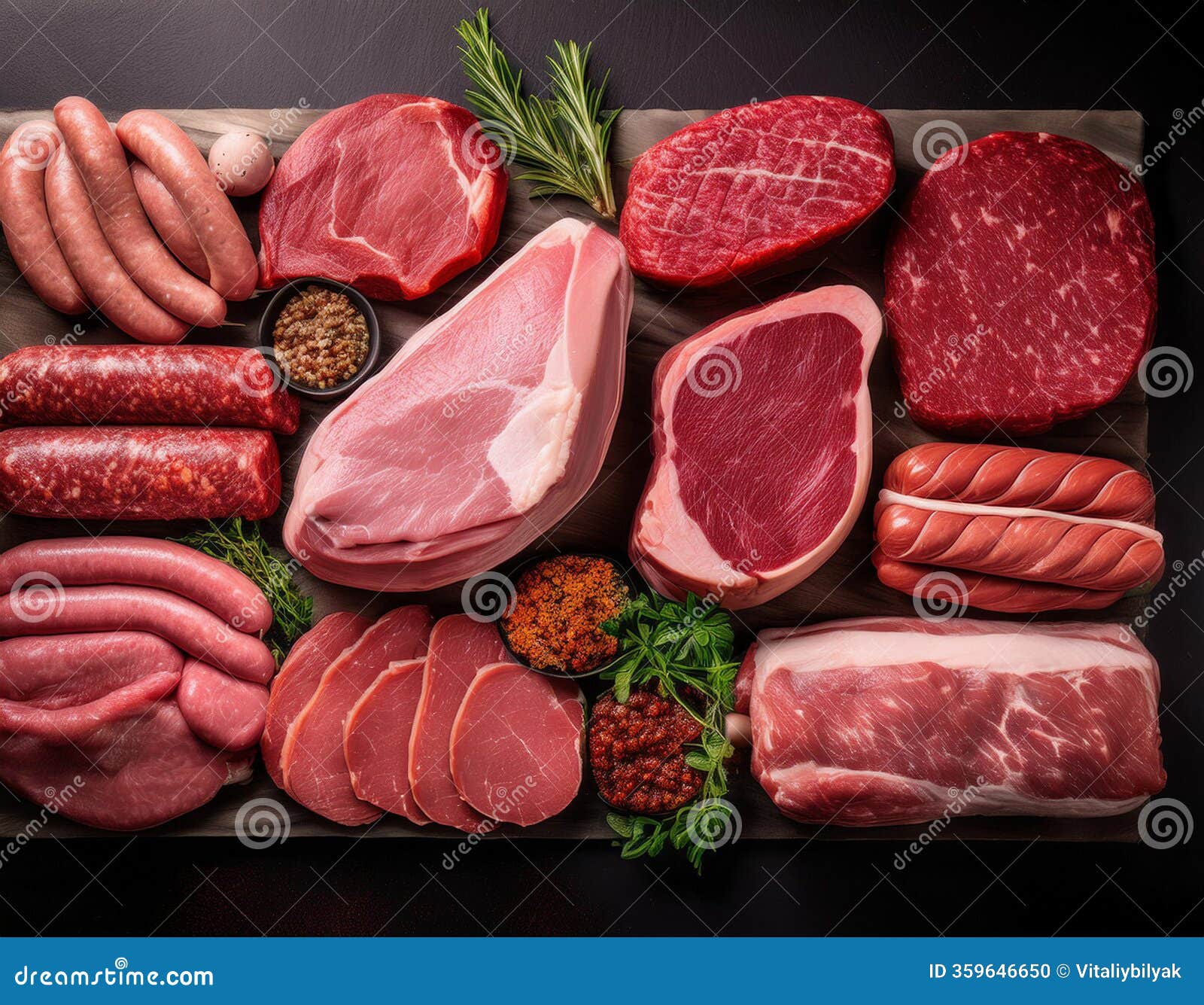 An Array of Raw Lean Meats Arranged Next To Processed Meat Products Showing  a Stark Contrast Stock Illustration - Illustration of food, healthy:  359646650, image size:1600x1335