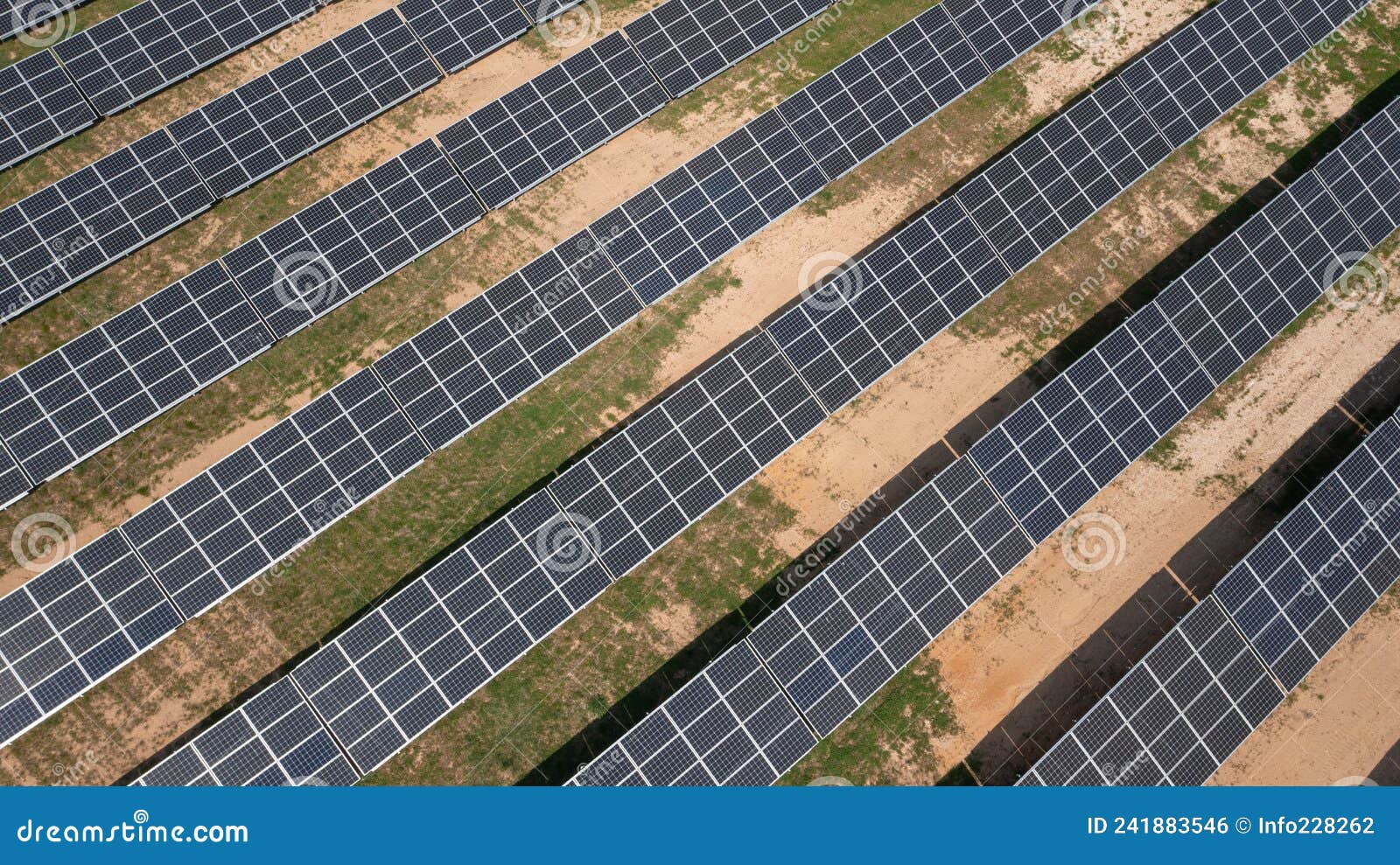 array of solar panels generates renewable electric energy