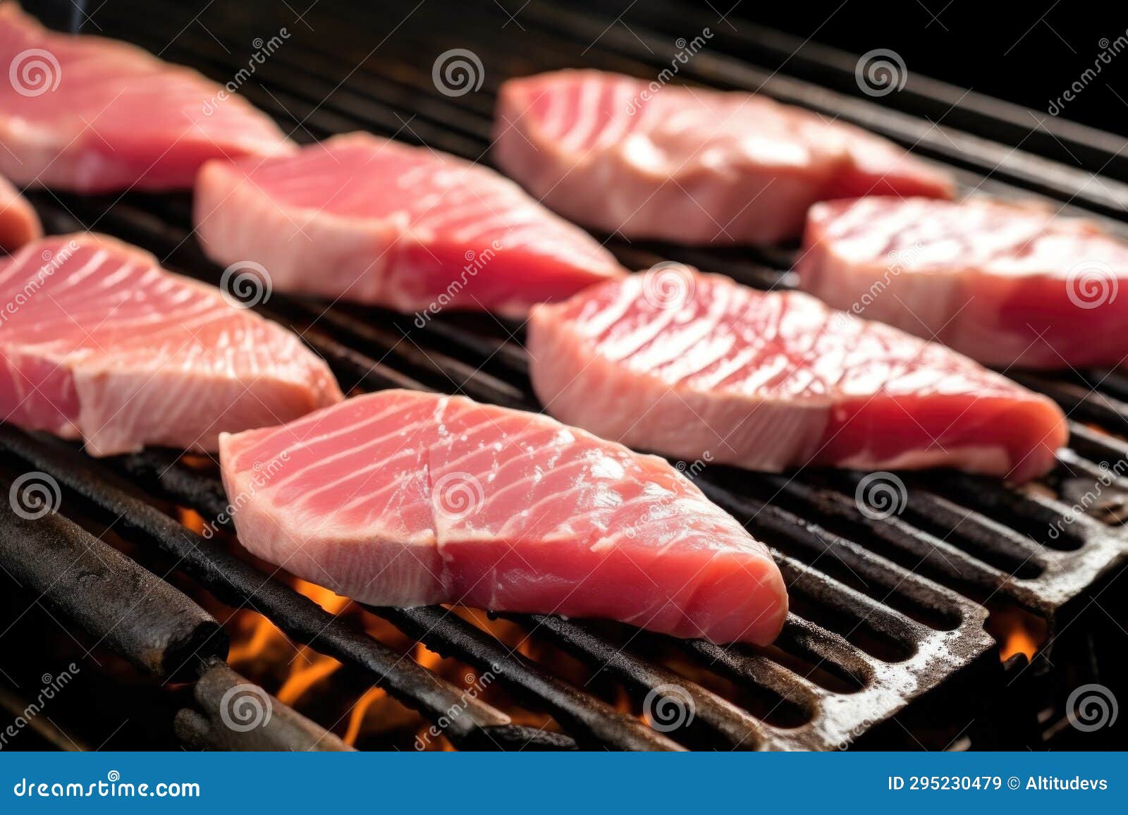 Array of Uncooked Tuna Steaks on a Grill Stock Image Image of fresh