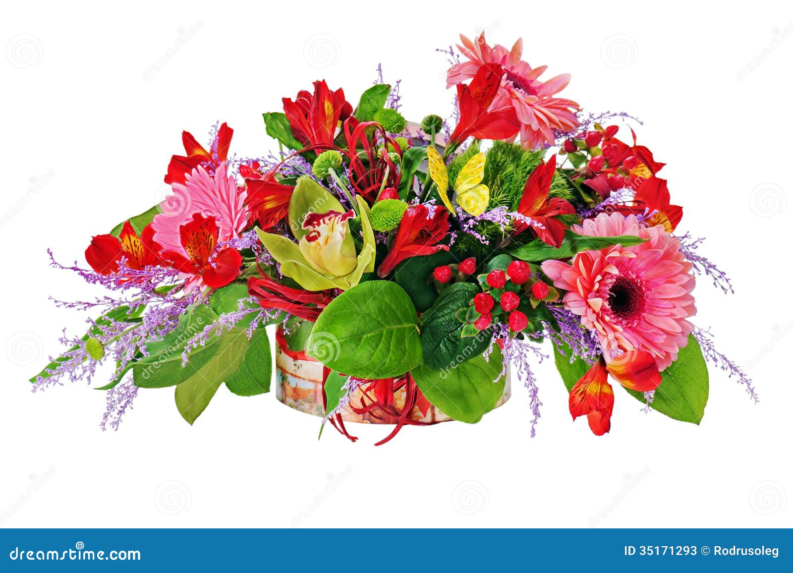 Arreglo Floral De Lirios, De Flores Del Gerbera Y De Orquídeas En C Imagen  de archivo - Imagen de cubo, fresco: 35171293