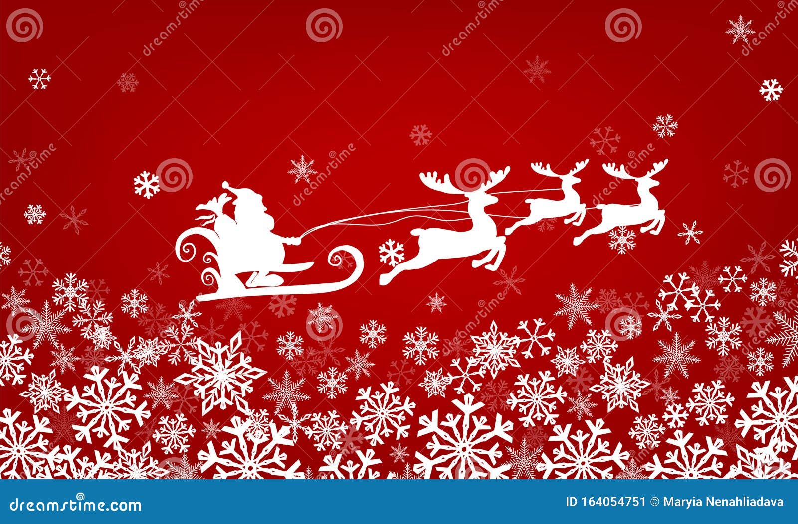 Arriere Plan Rouge Avec Des Flocons De Neige Le Pere Noel Vole En Traineau Dans Le Ciel Sur Les Cerfs Vecteur Illustration Stock Illustration Du Invitation Decembre