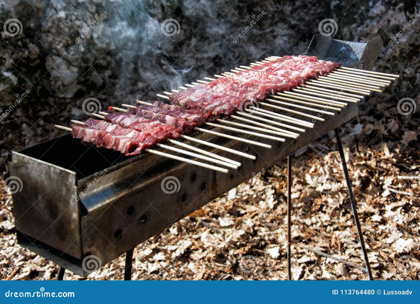 Arrosticini sulla griglia fotografia stock. Immagine di uscita - 113764480