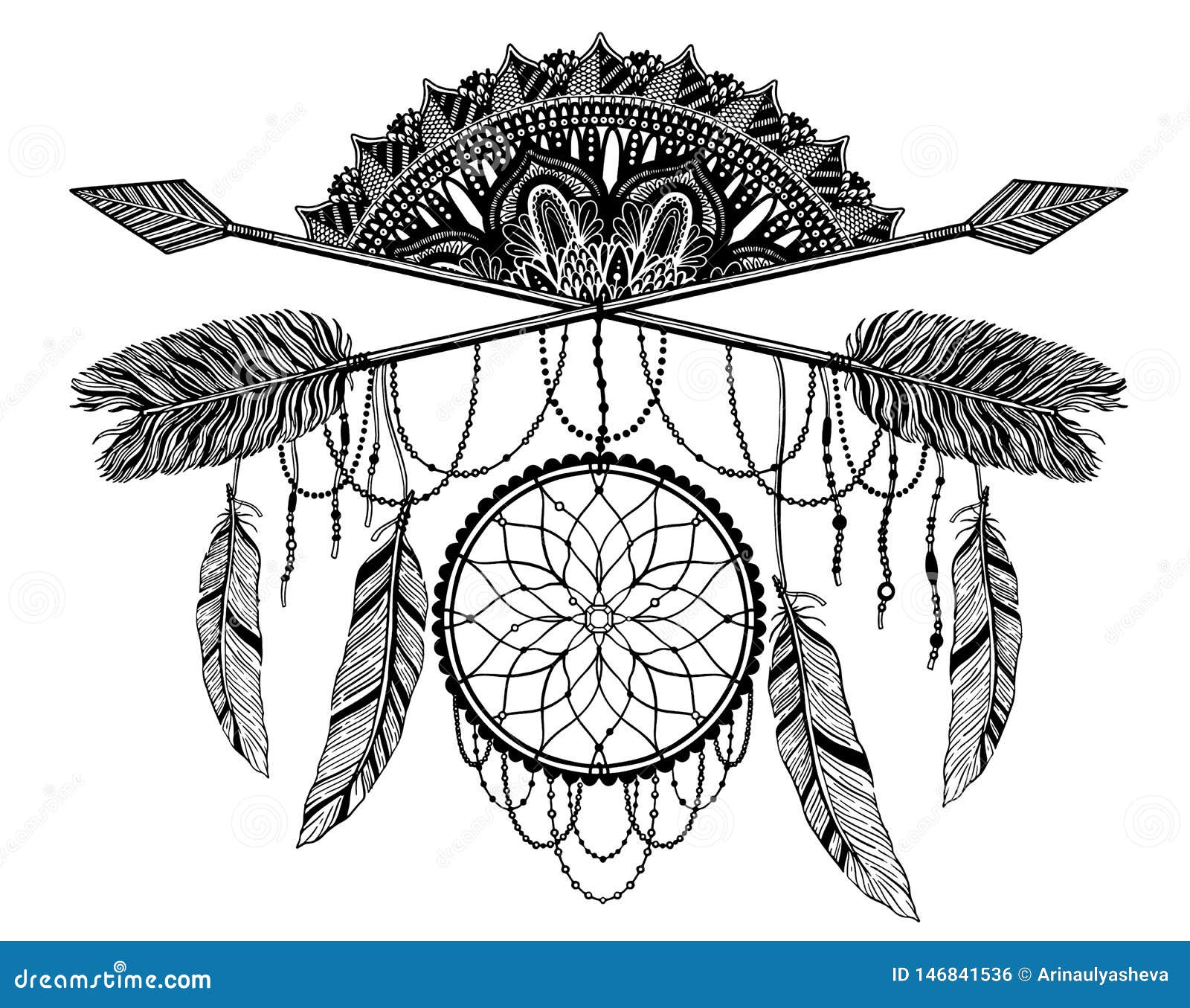 Arrow Crossing Amulet in Ethical and Mandala in Style  Color  Graphic in White Background Stock Illustration - Illustration of harmony,  feather: 146841536