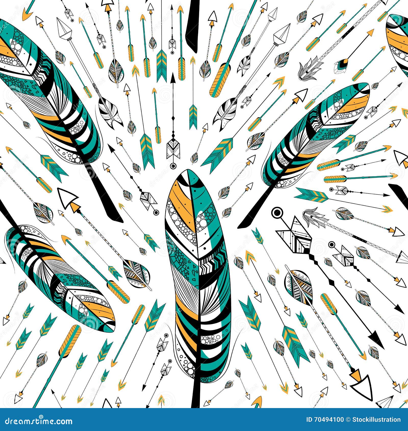 Arrow And Feather For Tribal Boho Style Seamless Pattern Vector ...