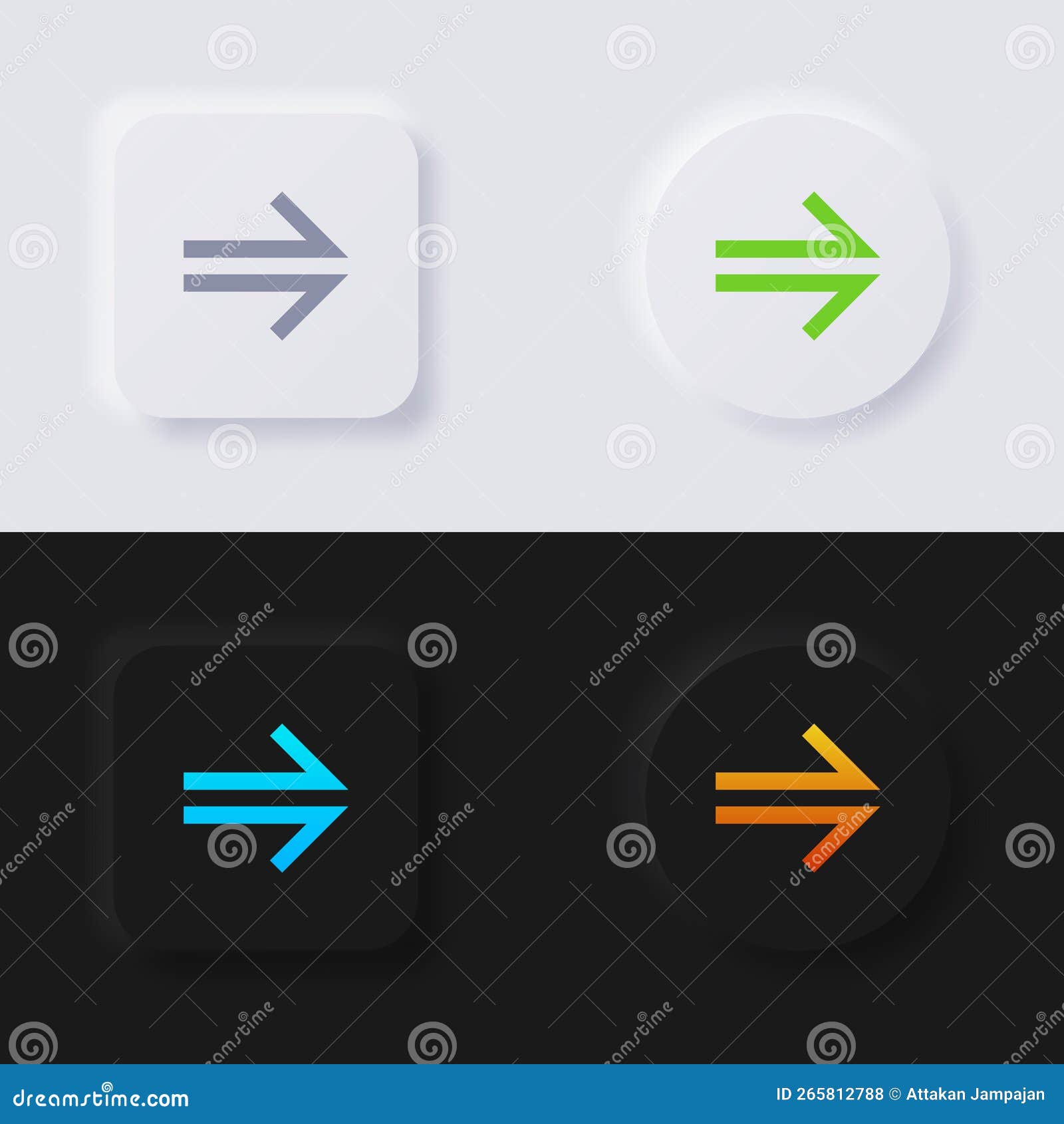 Arrow Icon Set, Multicolor Neumorphism Button Soft UI Design. Stock