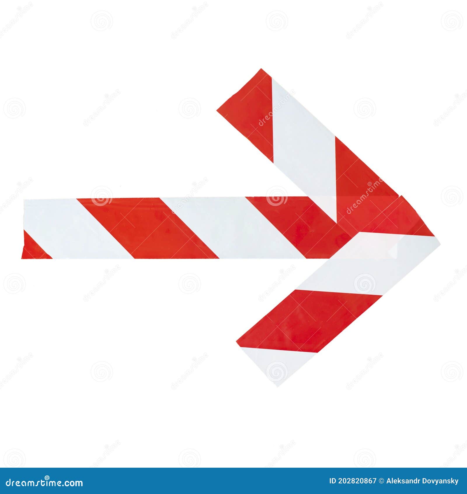 The Arrow is Made of Red and White Warning Tape. Isolated on White