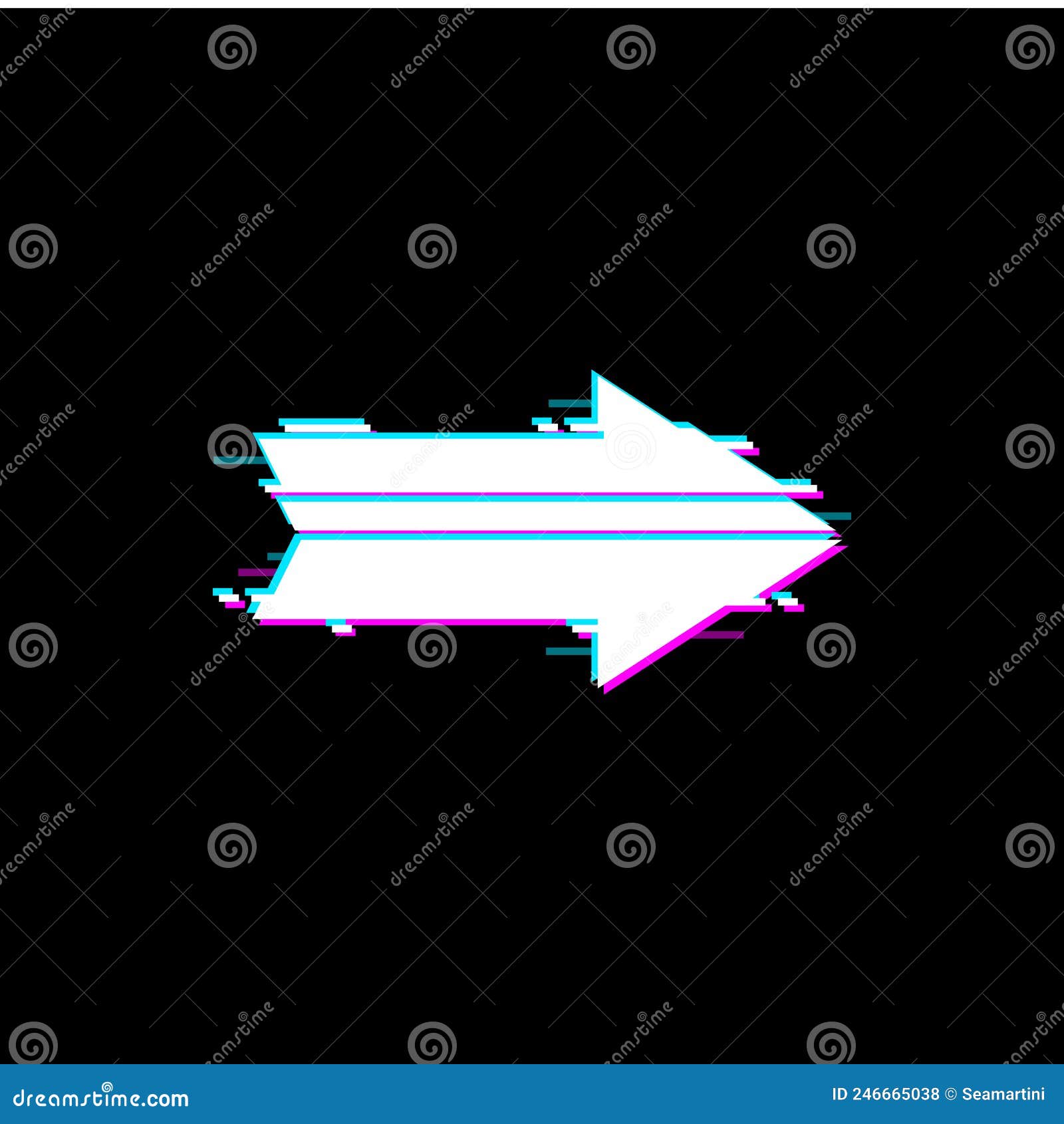 Arrow Pointing Right, Glitch Effect, Noise Defect Stock Vector
