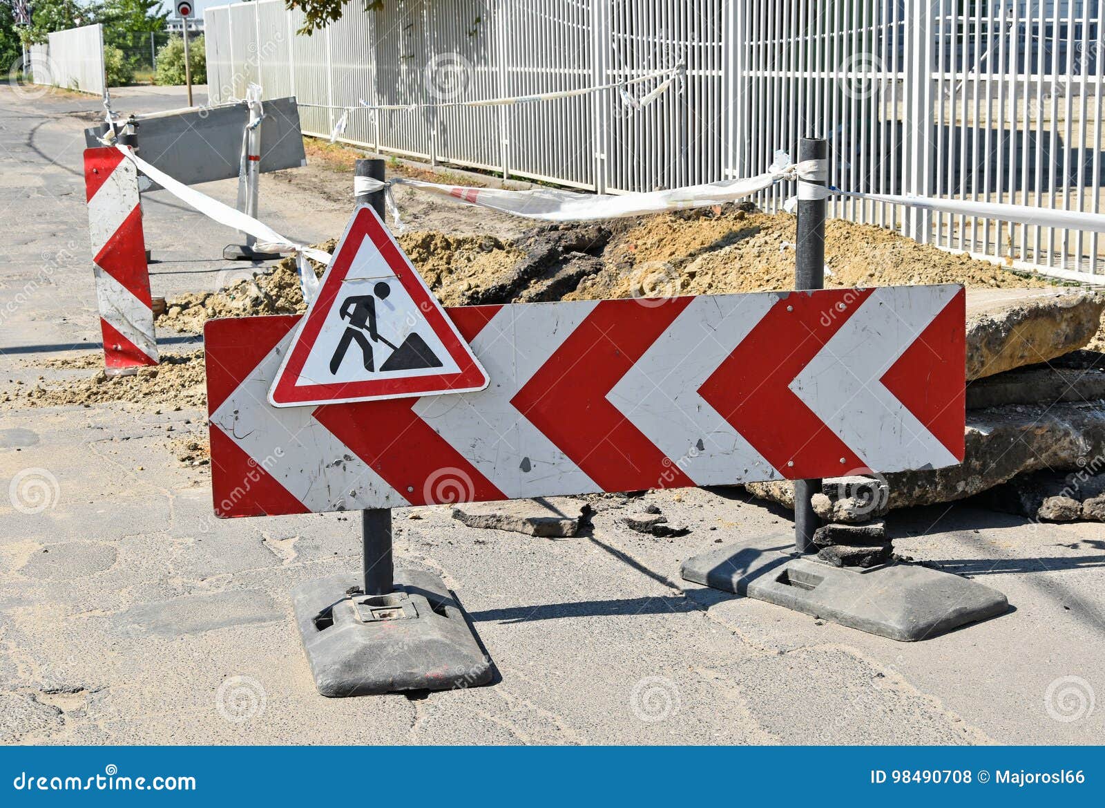 Arrow Sign and Barrier at the Road Construction Stock Photo Image of