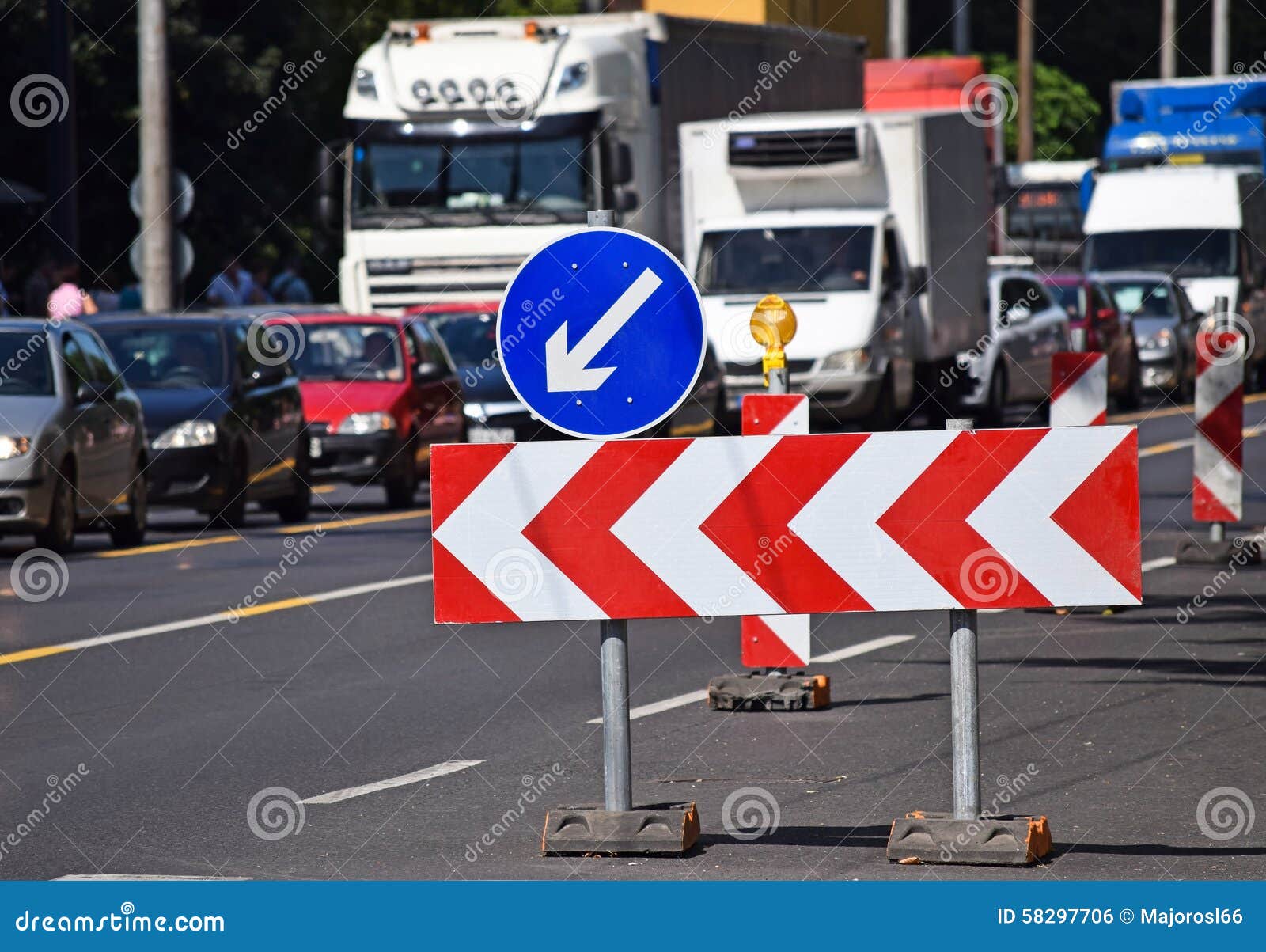 Arrow Signs at the Road Construction Stock Photo Image of grey