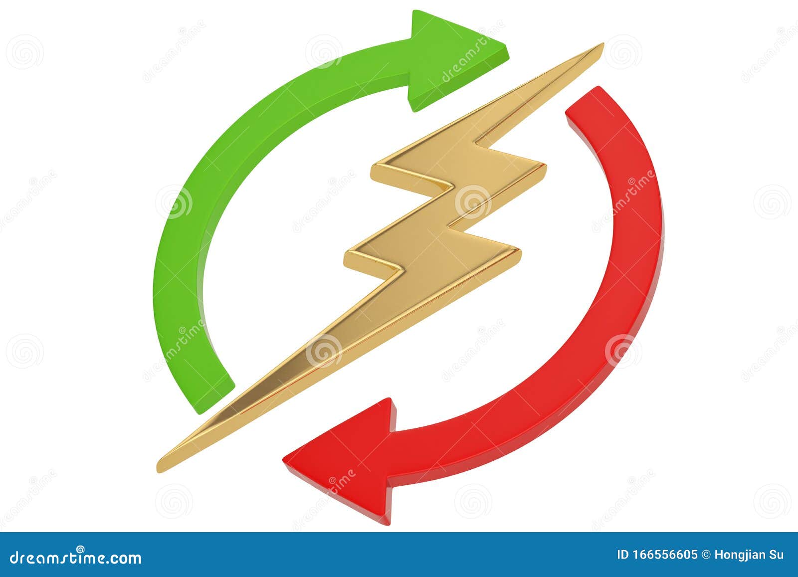 Arrows Circle Lightning Sign Isolated on White Background. 3d Illustration Stock Illustration
