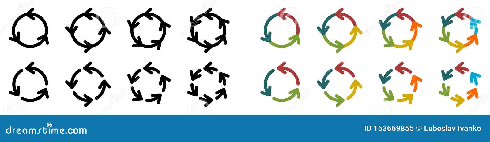 Arrows Forming Circle Version with Three Four Five and Six Parts Stock Arrows Forming Circle Version with Three Four Five and Six Parts Stock