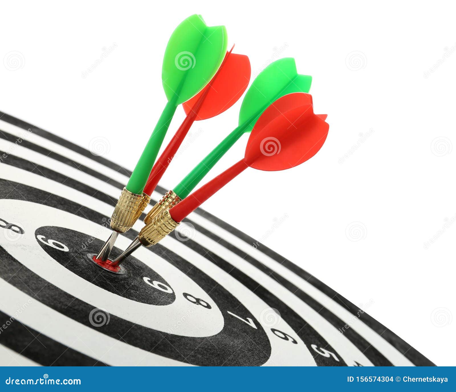 arrows hitting target on dart board  white background