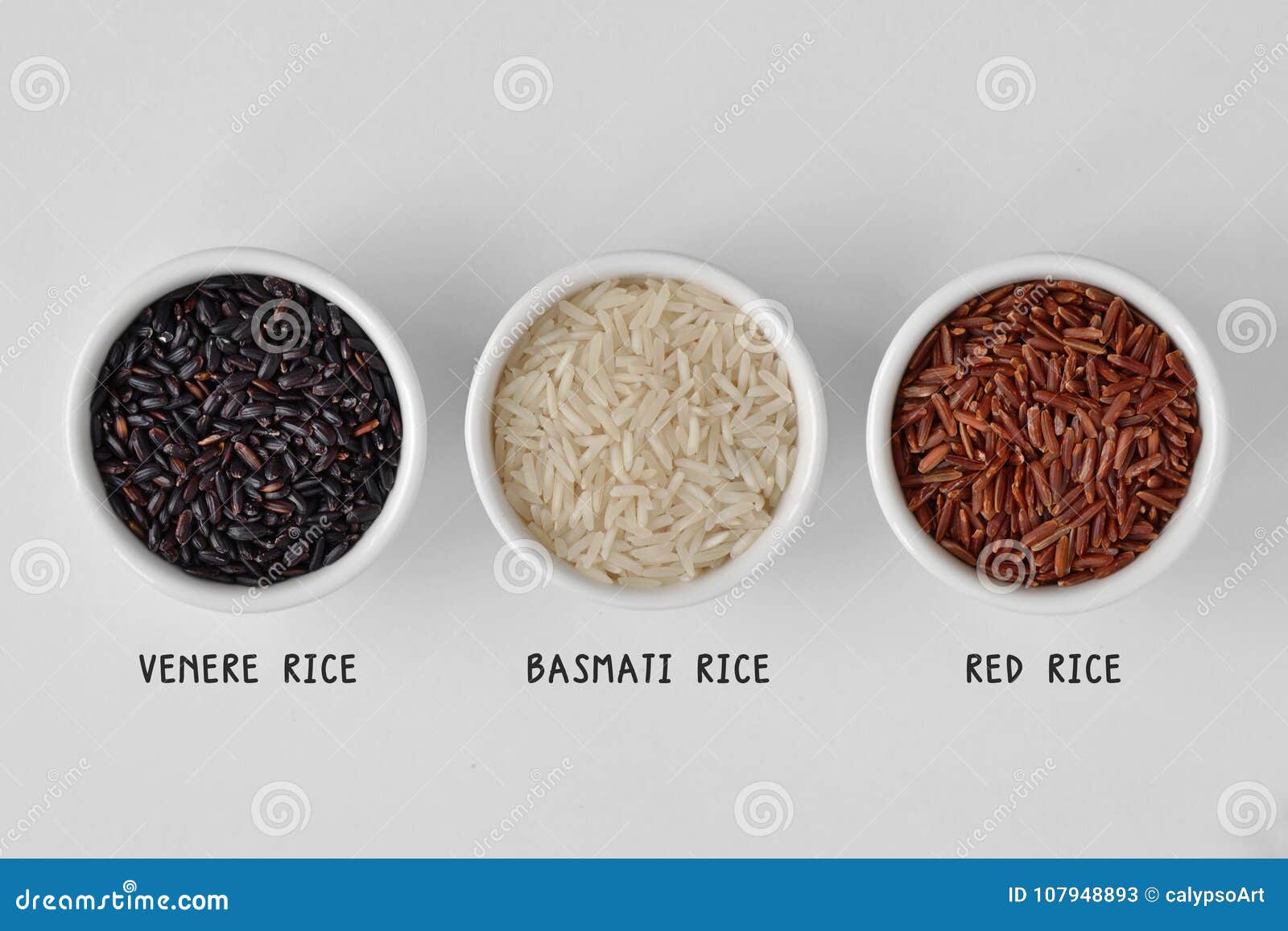 Arroz De Venere, Arroz Rojo Y Arroz Basmati Imagen de archivo Imagen