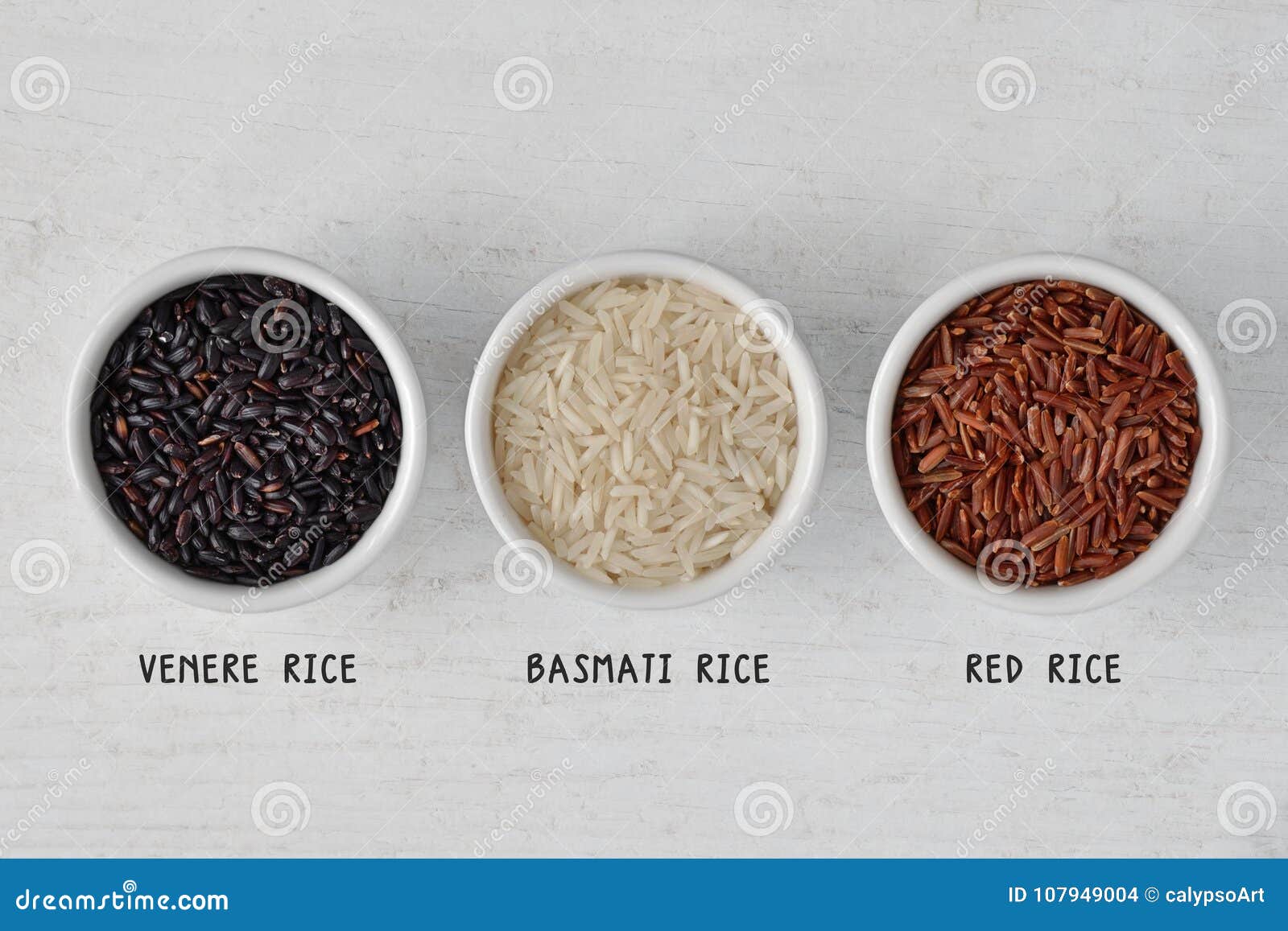 Arroz De Venere, Arroz Vermelho E Arroz Basmati Foto de Stock Imagem