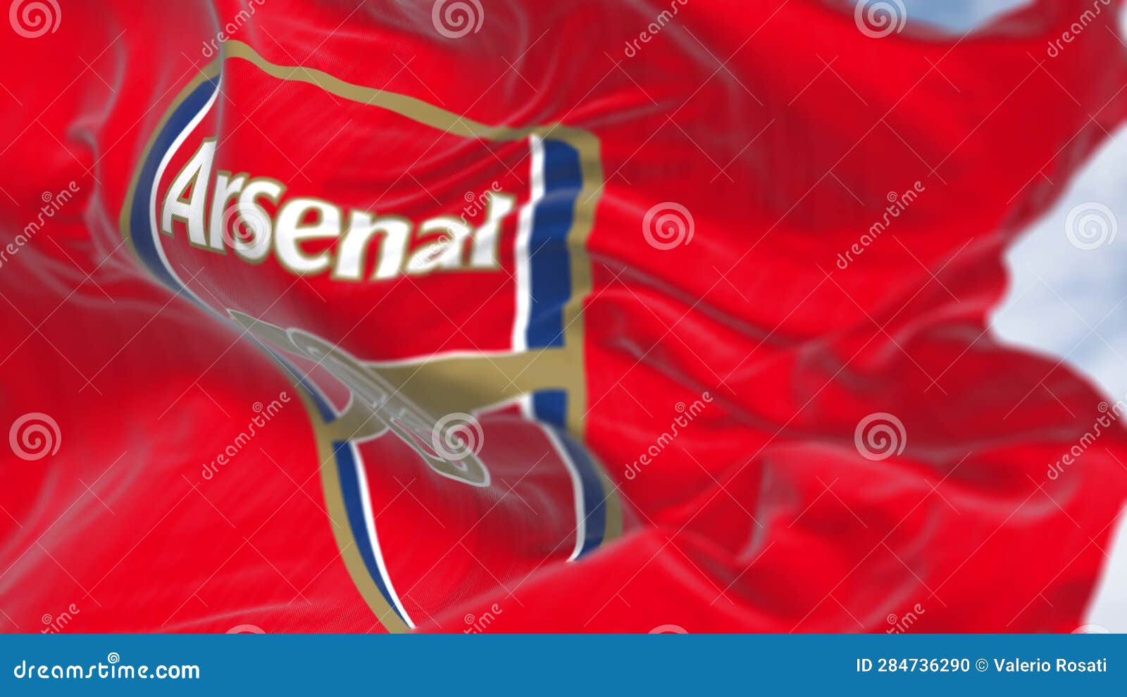 Arsenal Football Club Flag Waving On A Clear Day Stock Footage Video