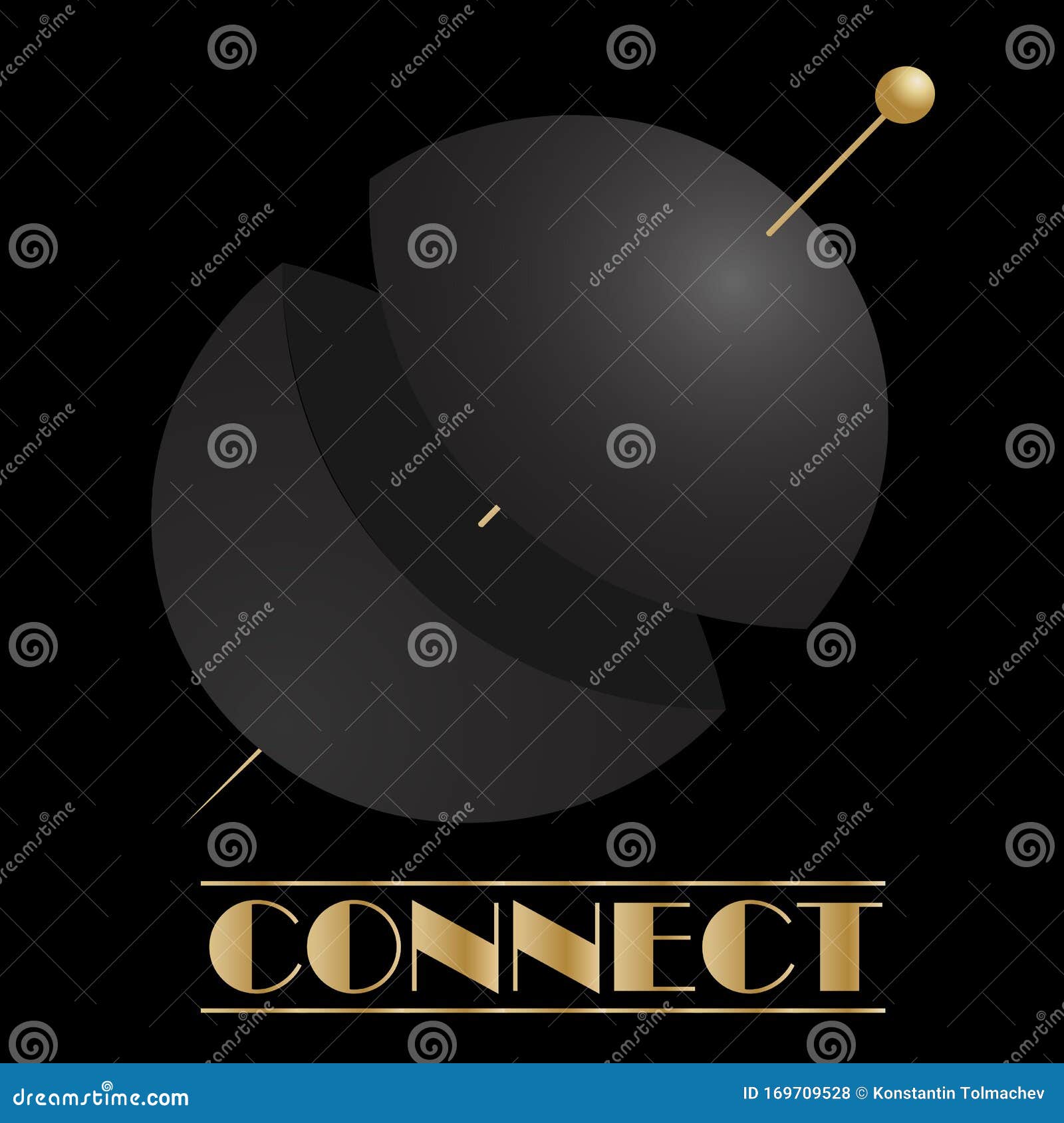 Art Abstract 3d Logo in the Form of a Black Cut Sphere Connected by a