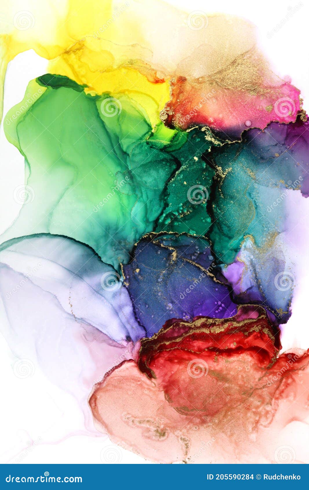 Art Abstract Watercolor Flow Blot Painting. Rainbow Color Canvas Marble  Texture Background Stock Photo - Image Of Glitter, Pattern: 205590284