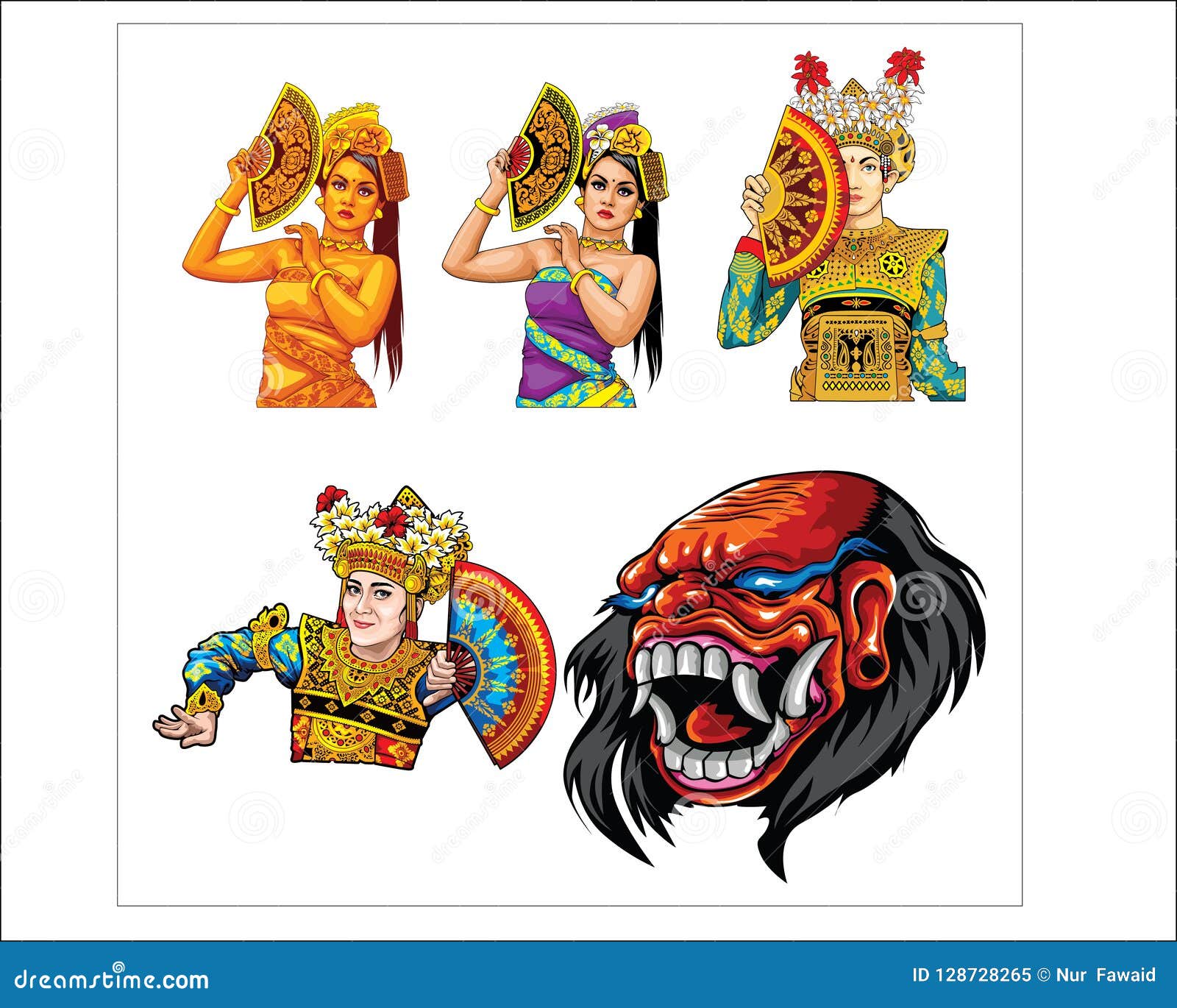  ART  AND BARONG  ARTS  FROM BALI  ISLAND Stock Vector 