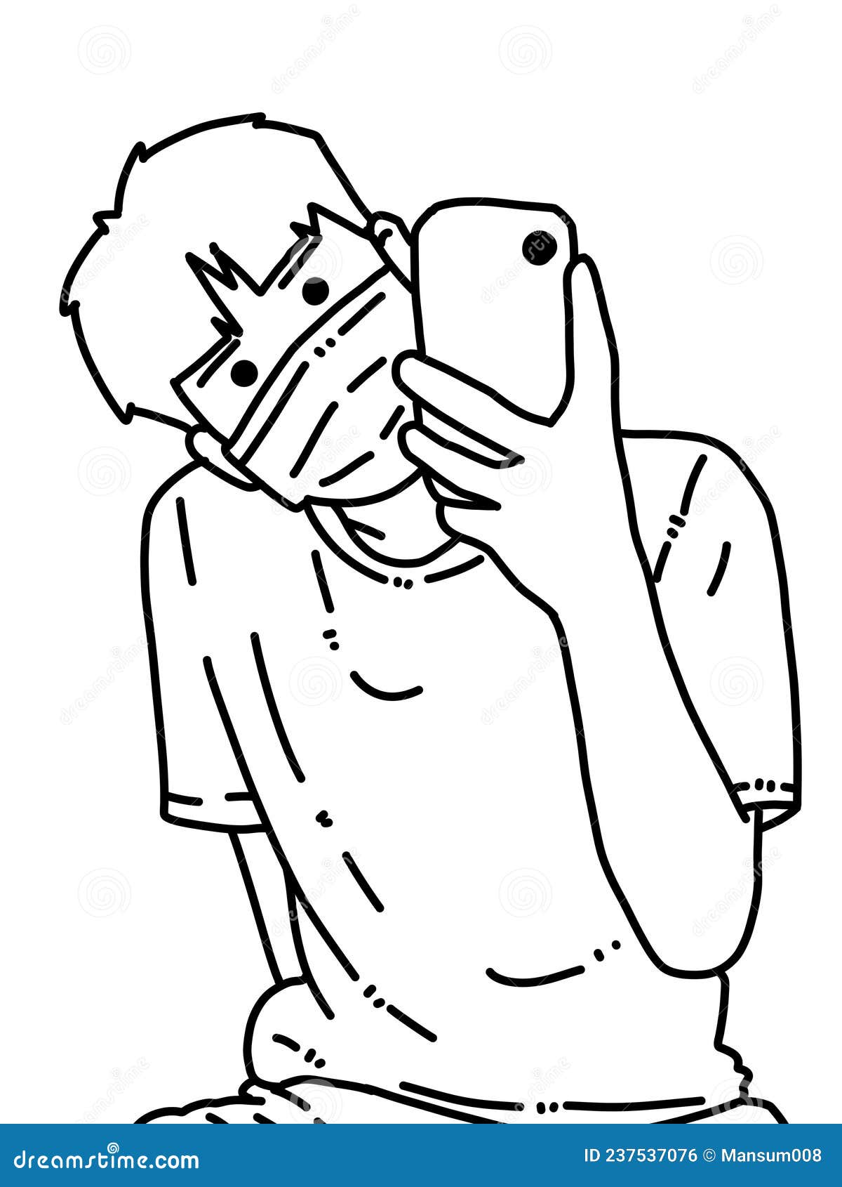 Black and White of Cute Man Cartoon for Coloring Stock Illustration