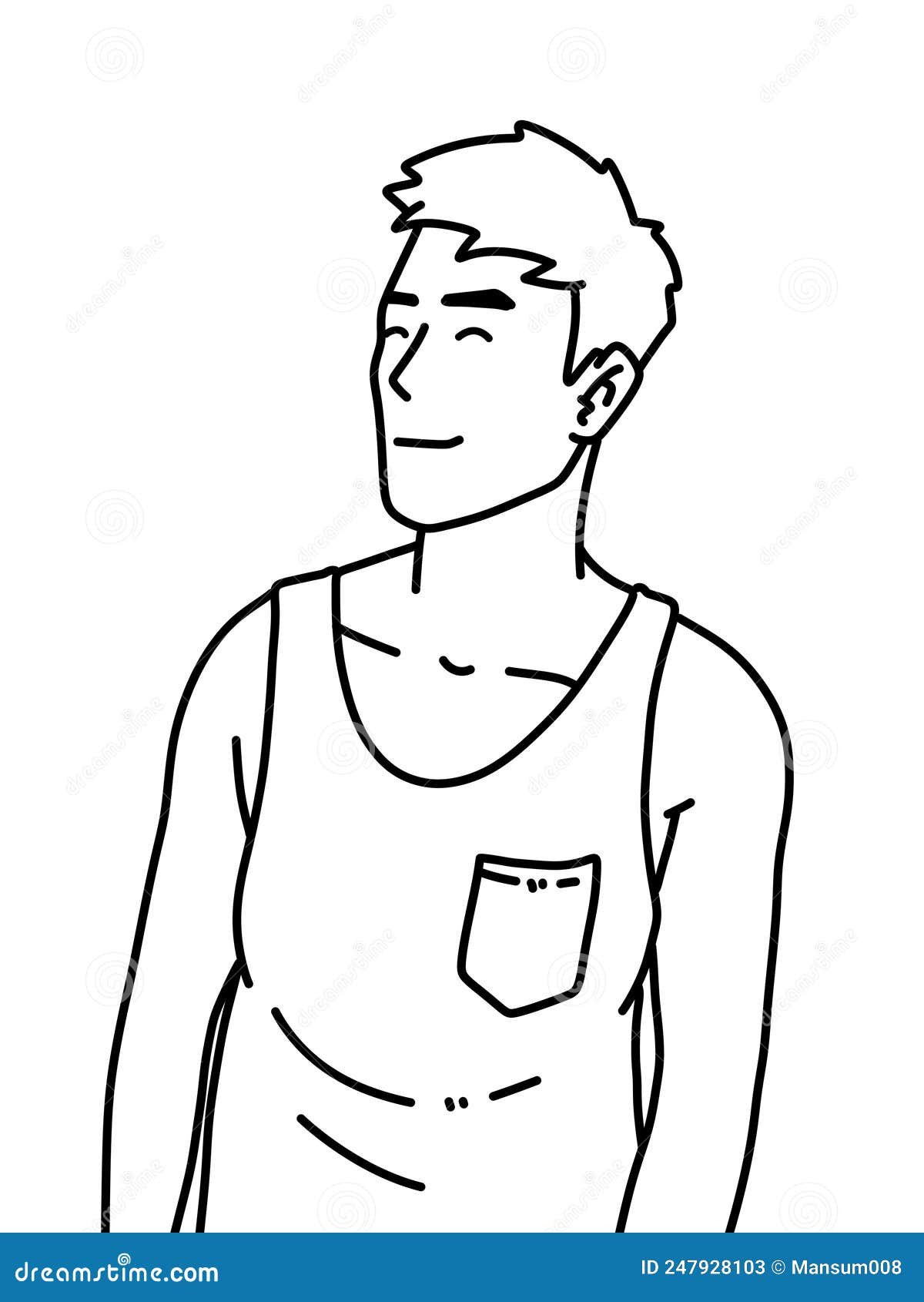 Black and White of Cute Man Cartoon for Coloring Stock Illustration