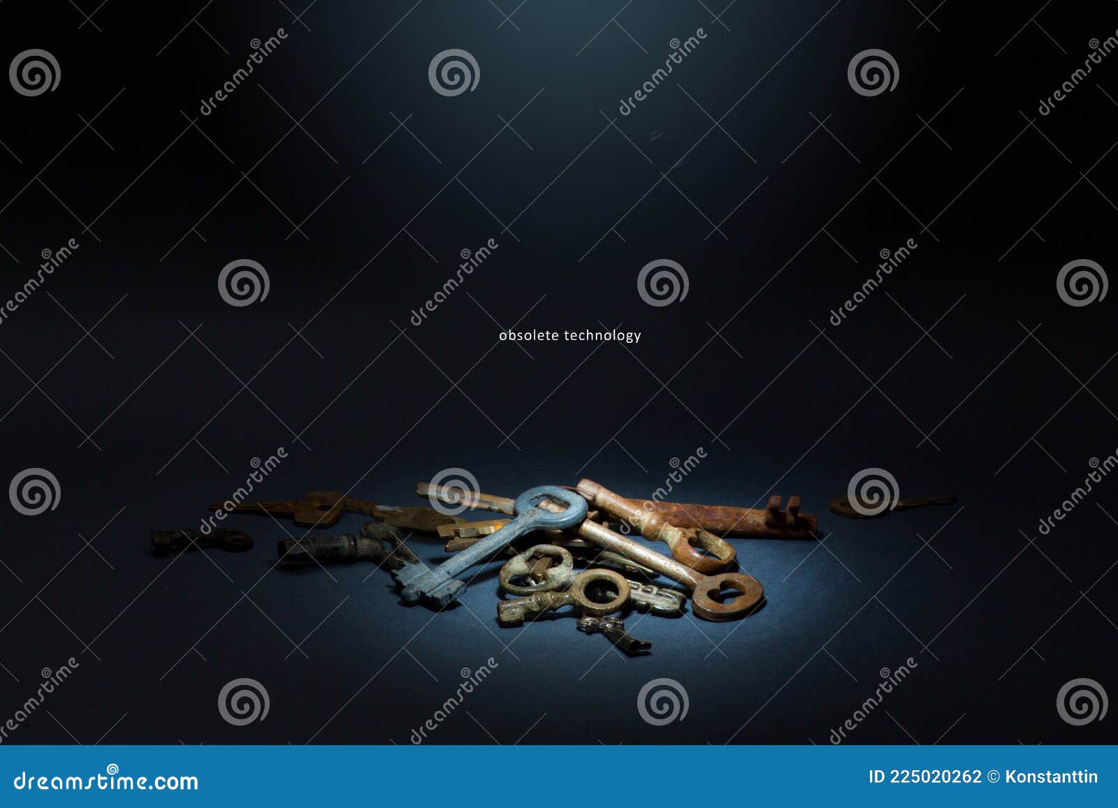 art bunch of old unnecessary keys on a dark background. obsolete technology concept