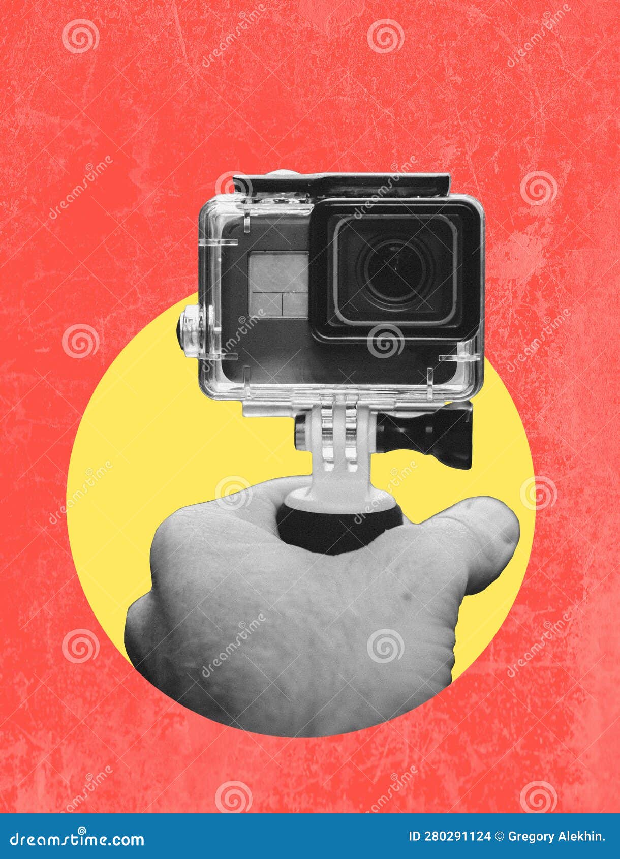 Art Collage, a Hand with a Video Camera Filming Itself Stock