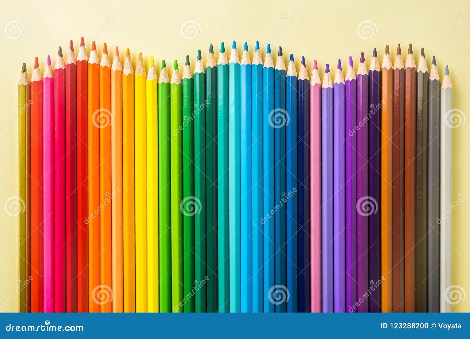 Download Top View Of Color Pencil On Yellow Paper Background For Mockup Design Stock Photo - Image of ...