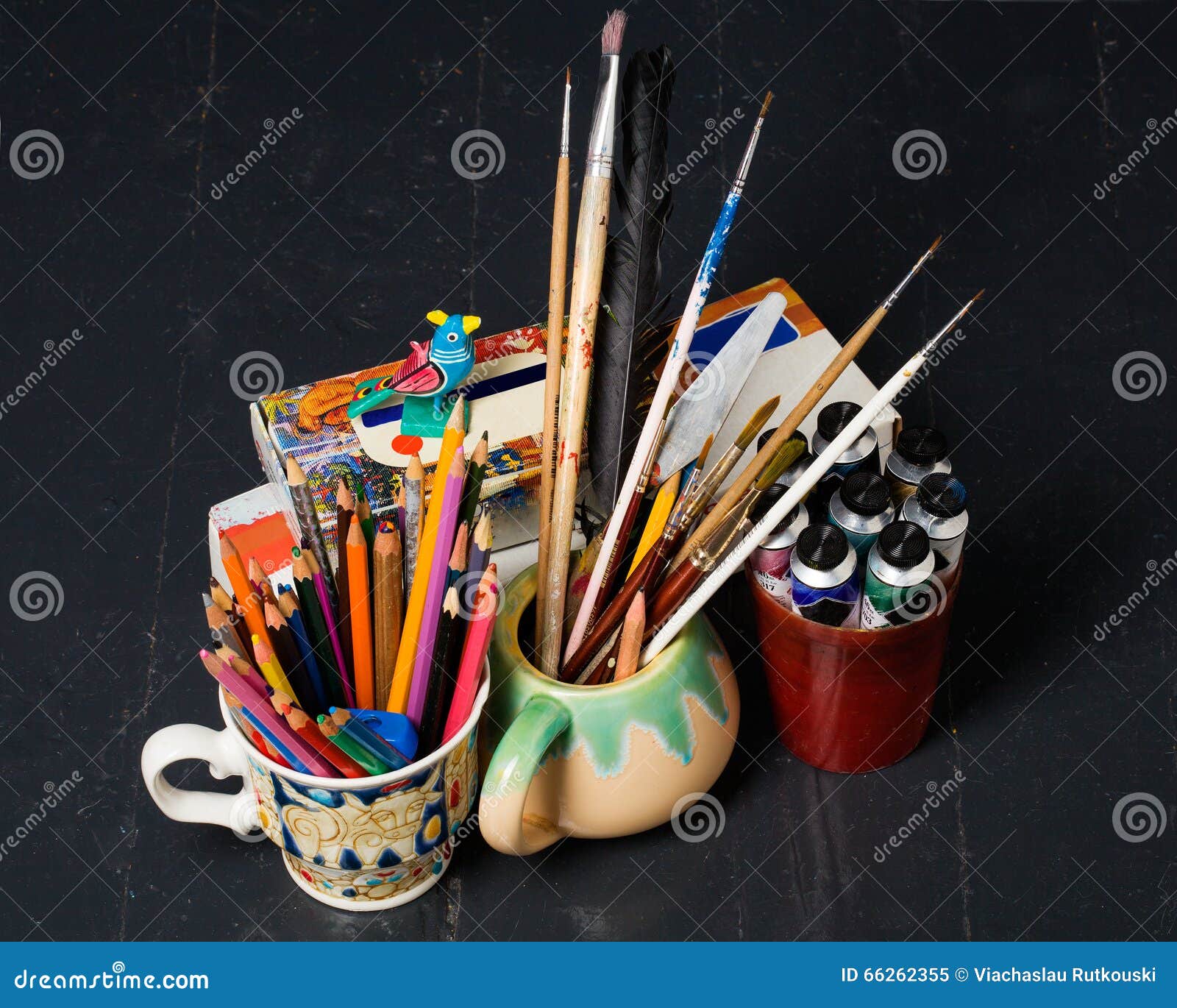 Art and Creativity. Creative Accessories on the Floor. Stock Image