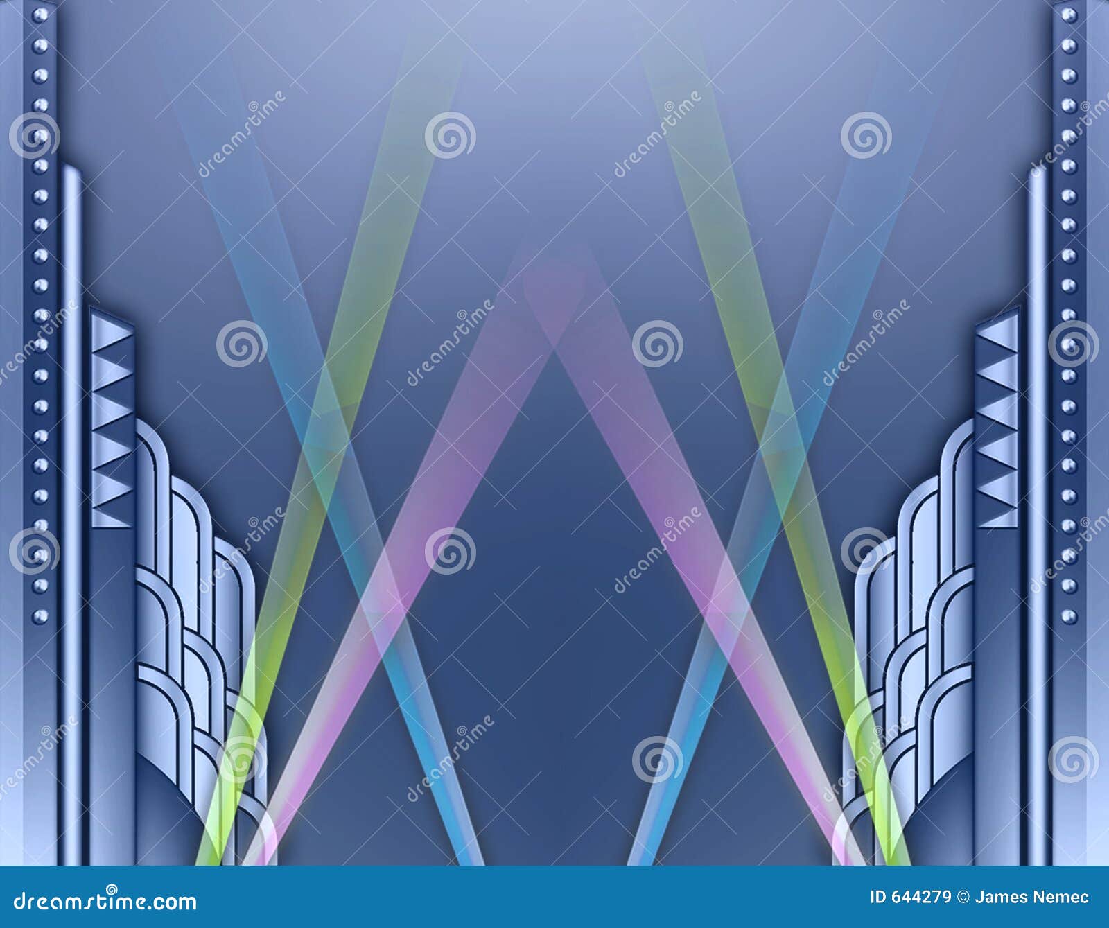 Art Deco Building Frame W/spotlights Stock Illustration Illustration