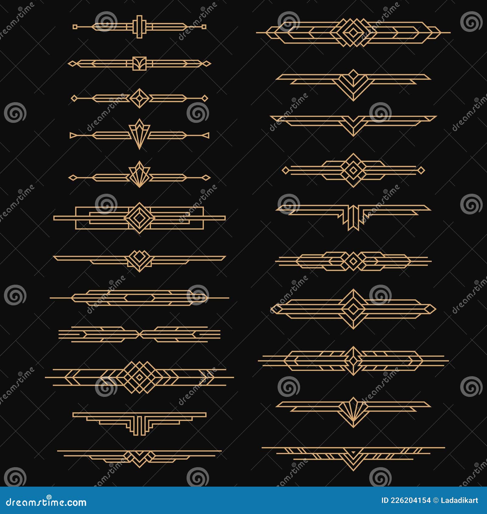 art deco dividers. vintage artful arts, 30s headers style. ornaments, borders and frames , golden ornate decor labels with