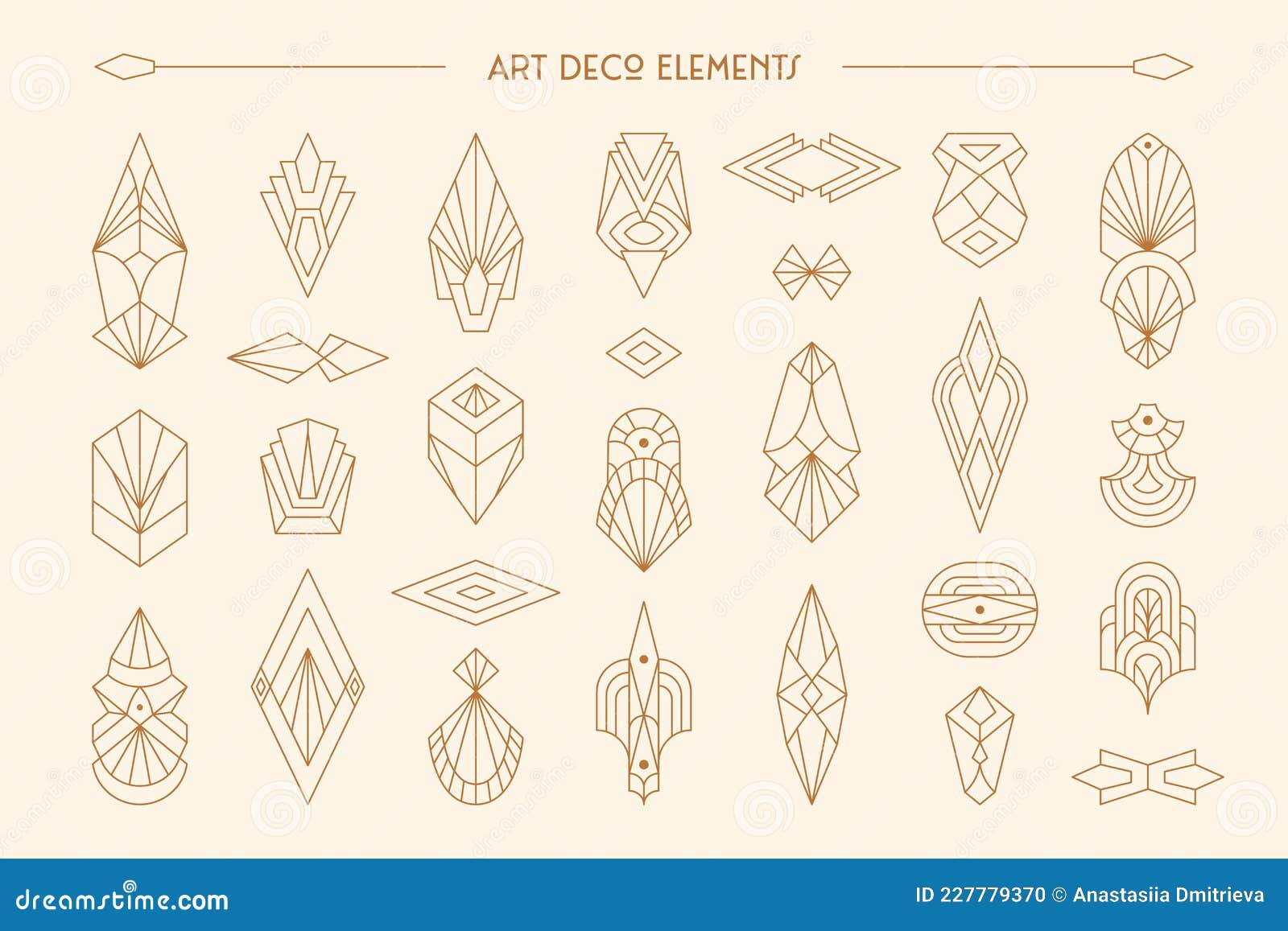 Art Deco Elements Set in Trendy Minimal Liner Style. Vector Geometric