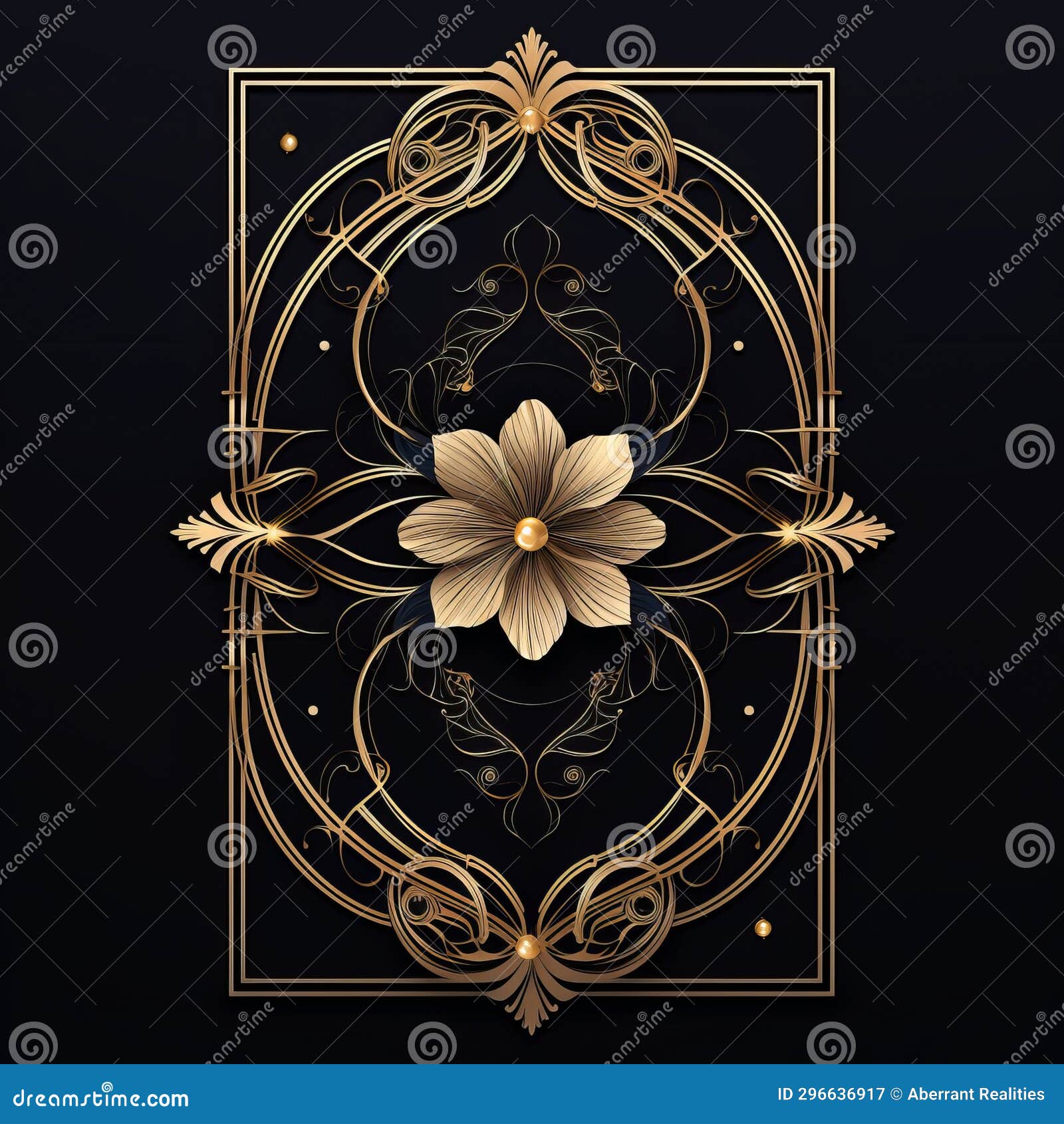 Art Deco Floral Design on a Black Background Stock Illustration