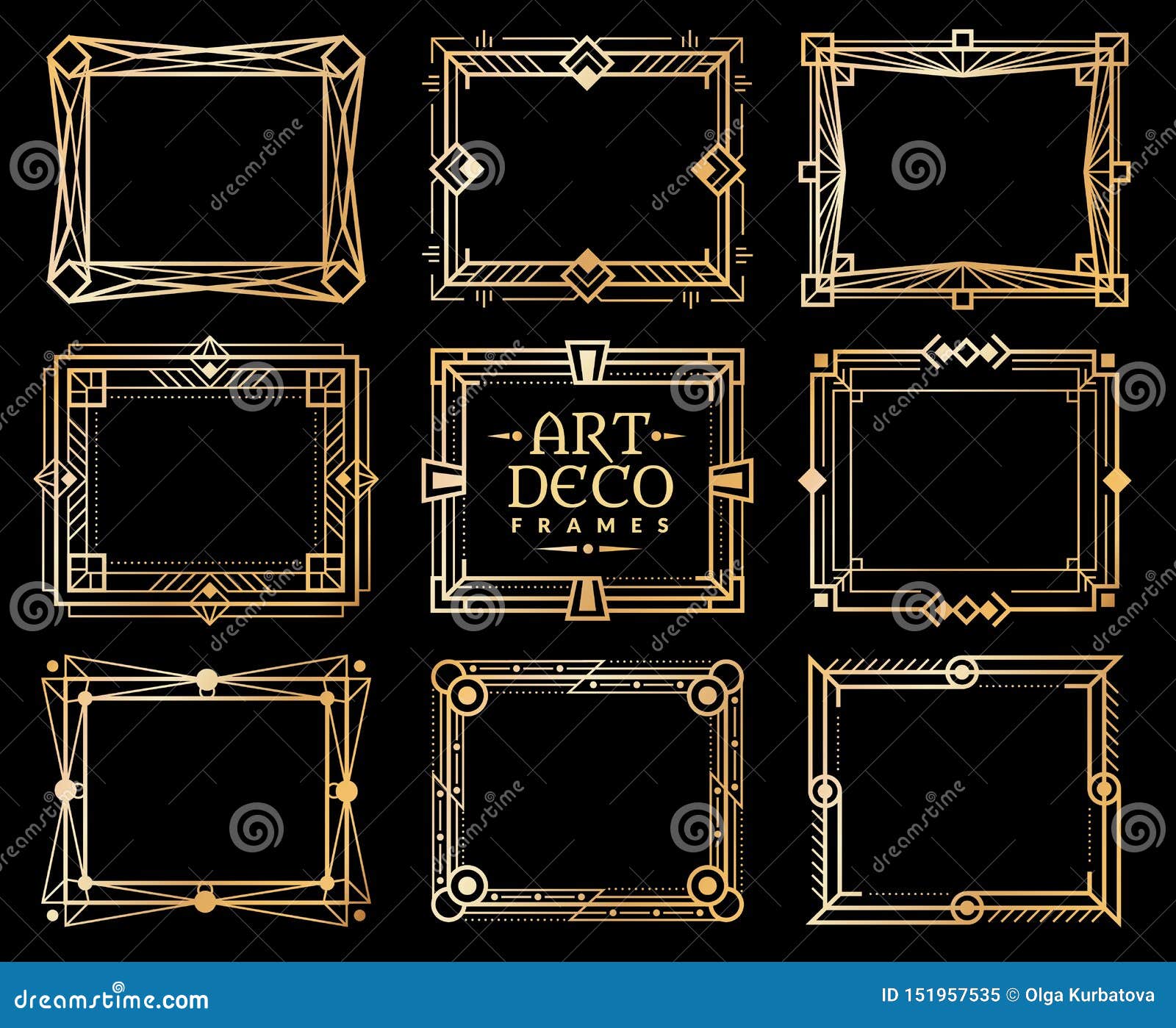 art deco frames. gold gatsby deco frame border, golden romantic invitation line pattern. 1920s retro luxury art 