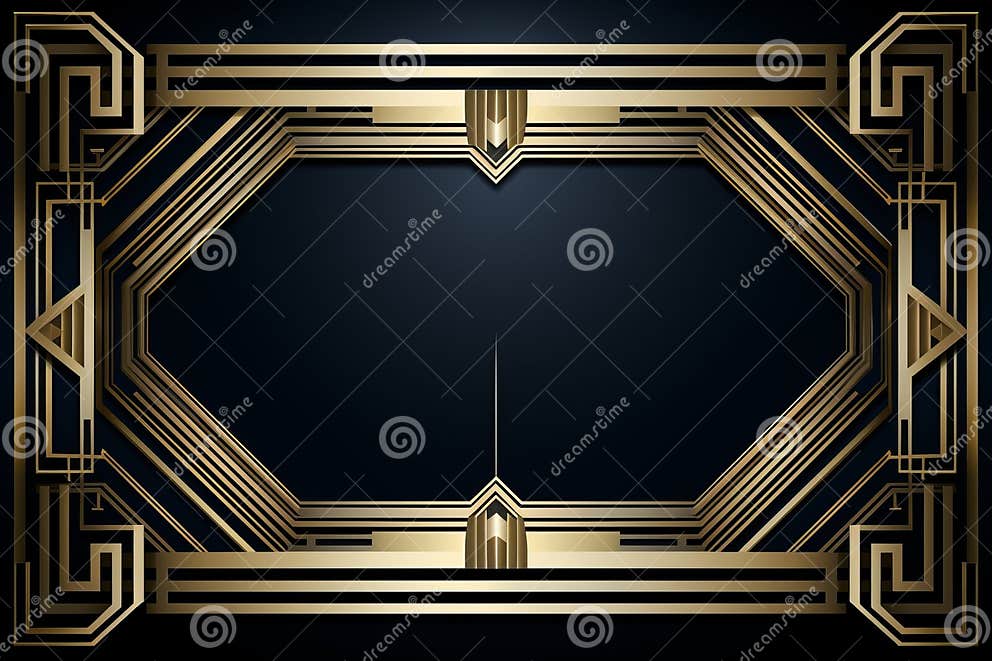An Art Deco Gold Frame on a Black Background Stock Illustration