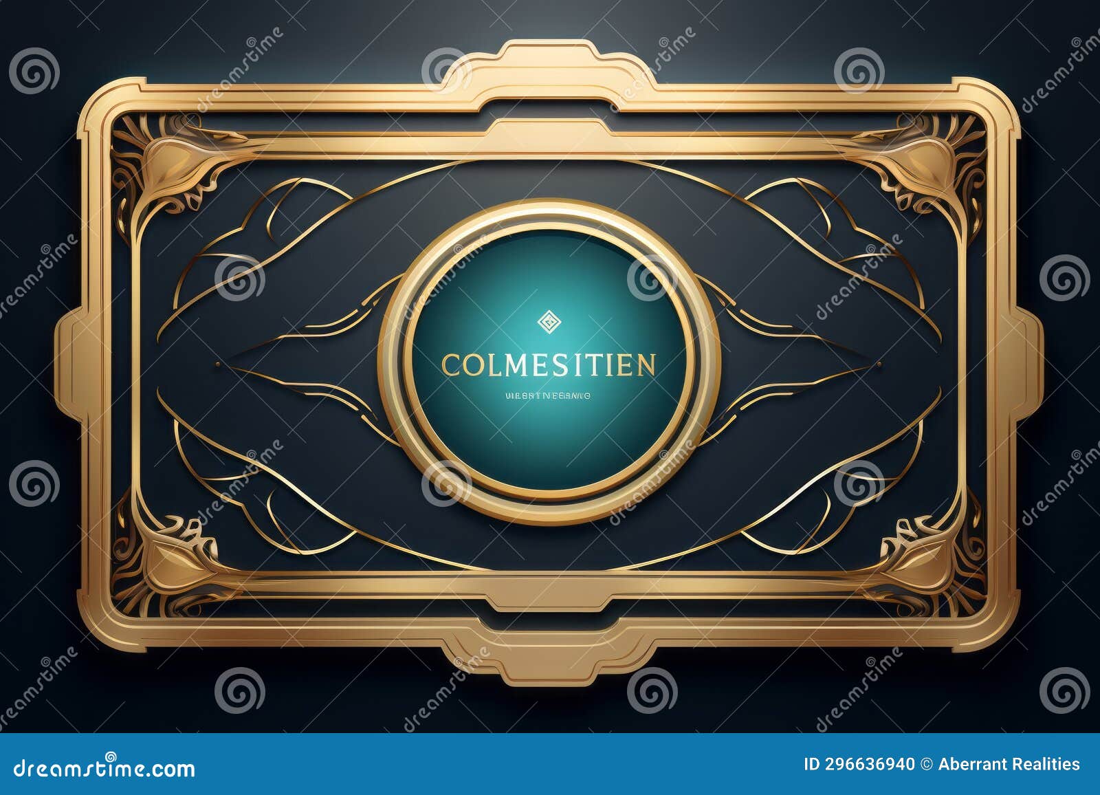Art Deco Gold Frame with a Blue Background Stock Illustration