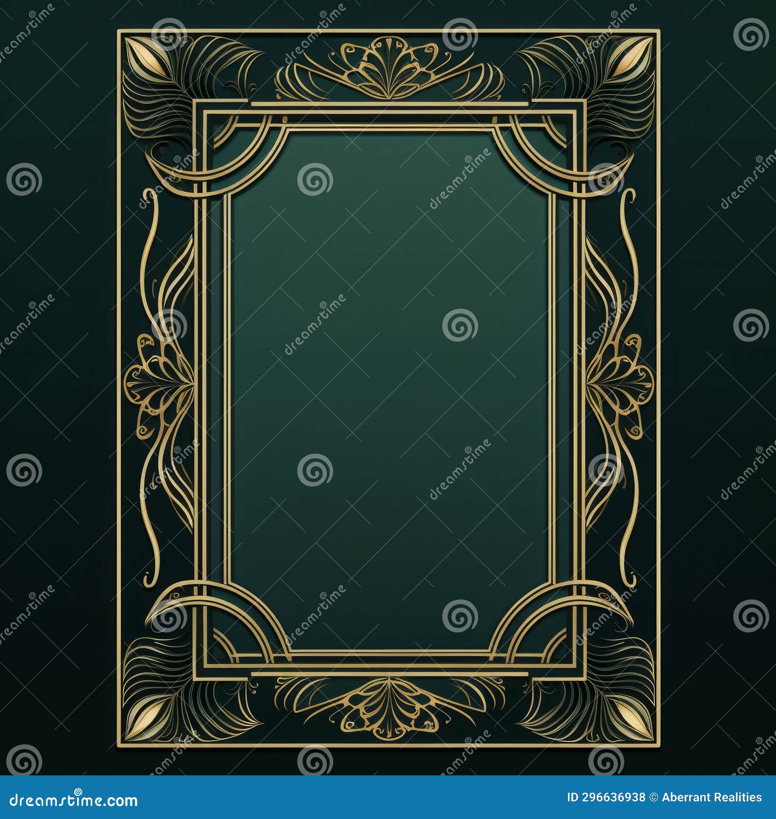 Art Deco Gold Frame on Dark Green Background Stock Illustration