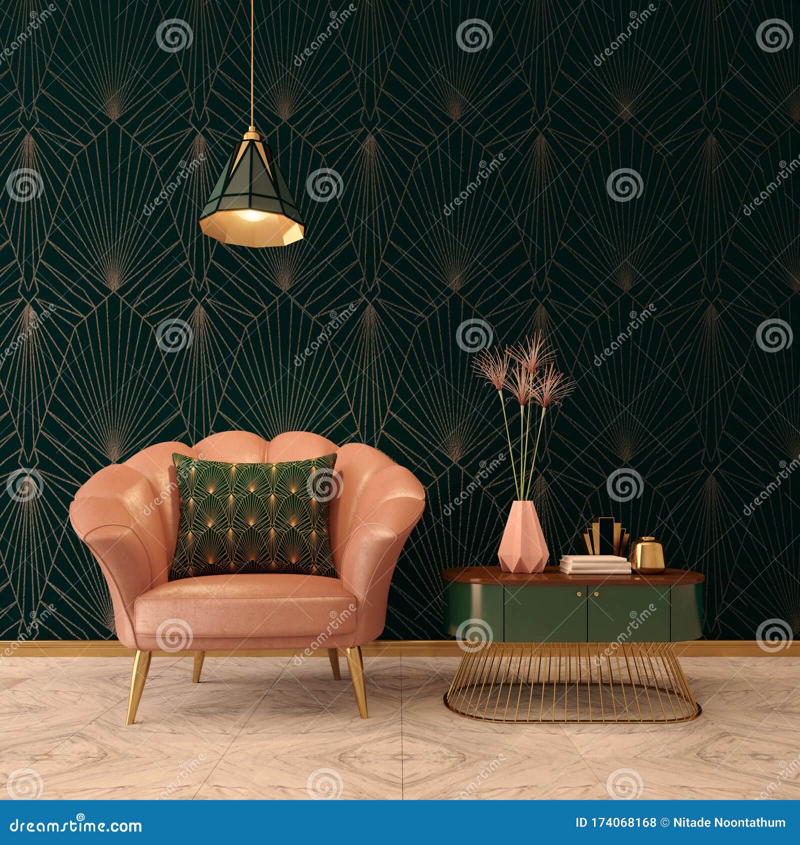 Art Deco Interior in Classic Style Stock Illustration