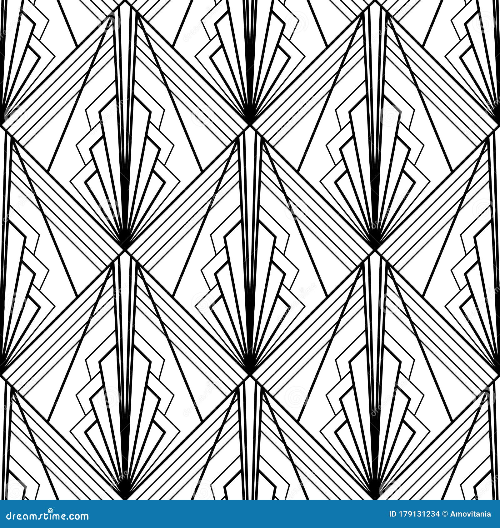 Art Deco Pattern. Fanning Seamless Black and White Background Stock ...