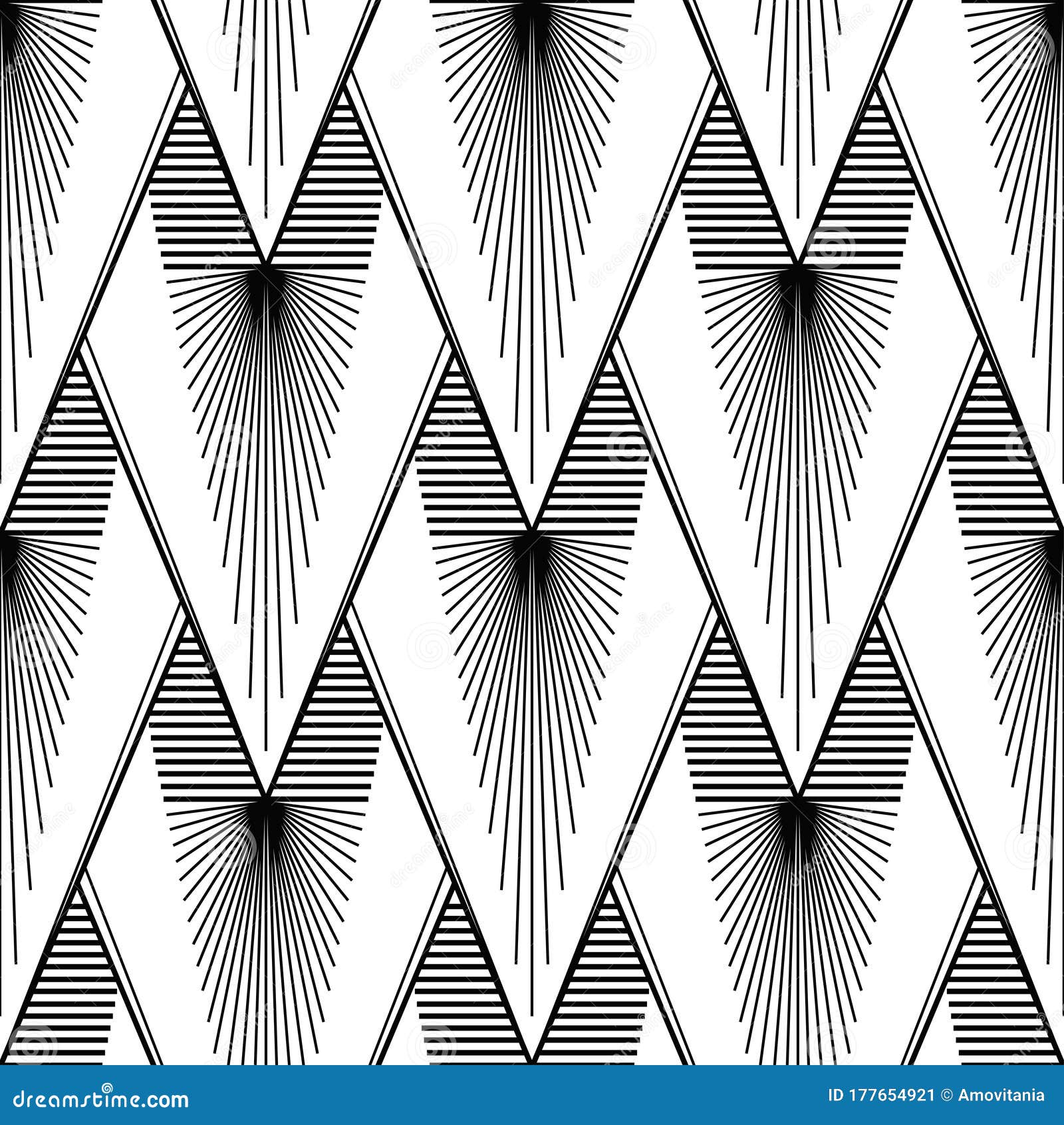Art Deco Pattern. Fanning Seamless Black and White Background Stock ...
